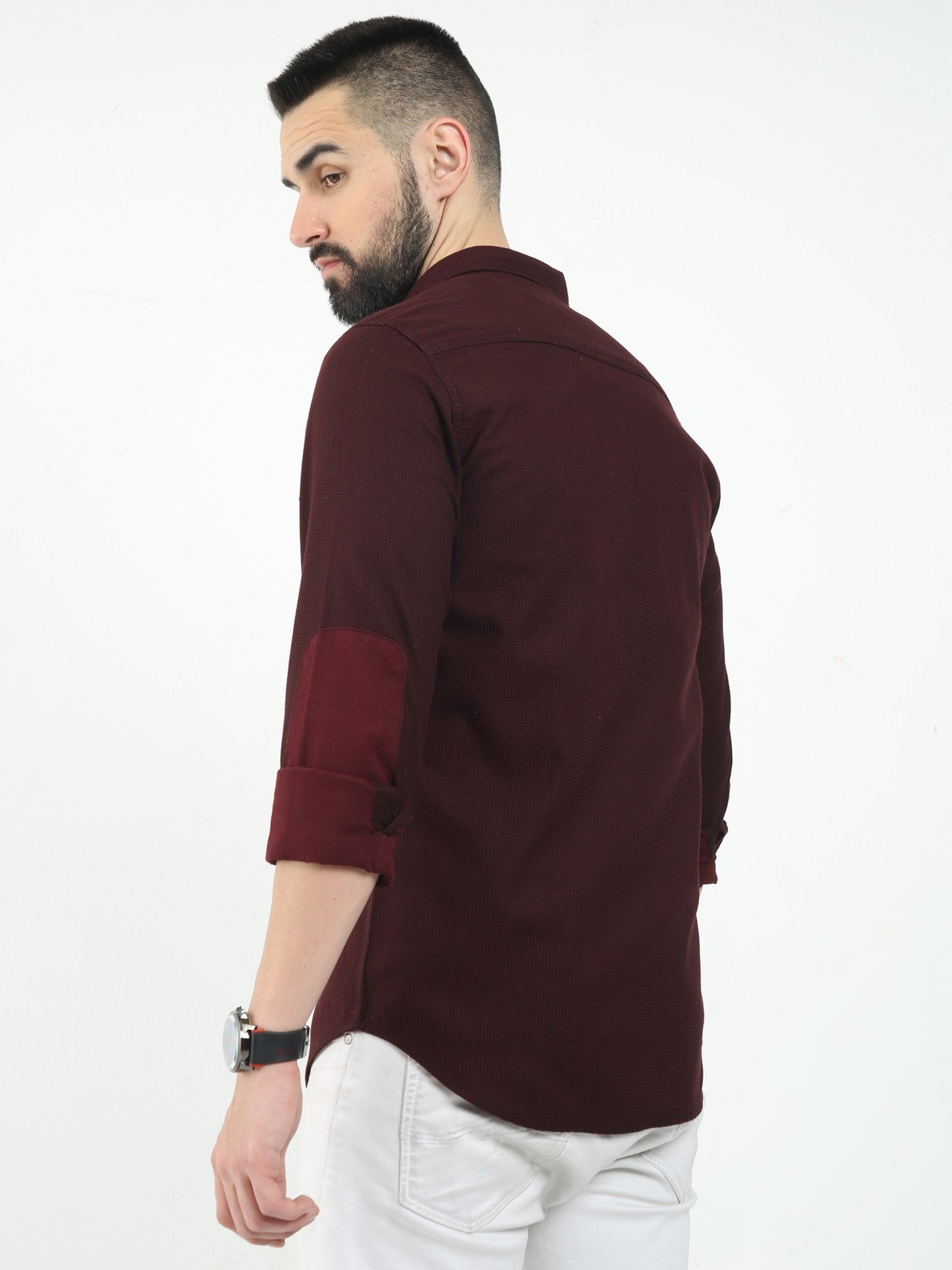 Elbow Patch Maroon Shirt for Men