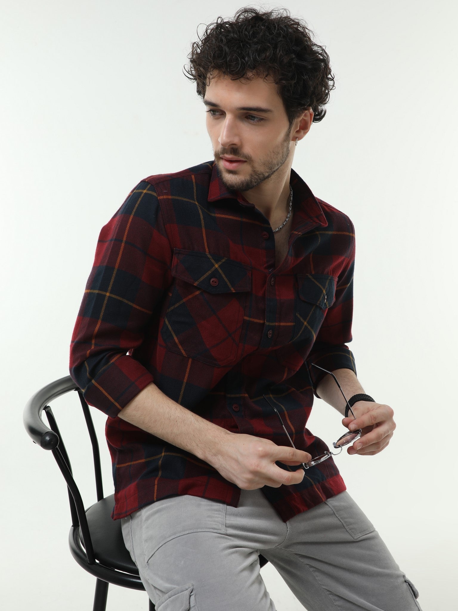 Maroon Check Over Shirt for Men 