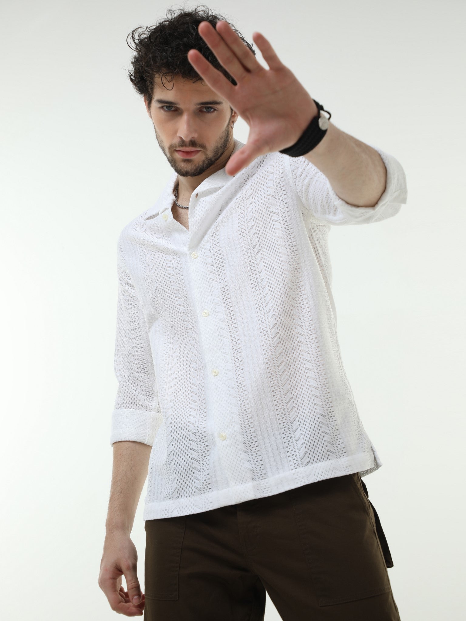 Textured Crochet White Shirt
