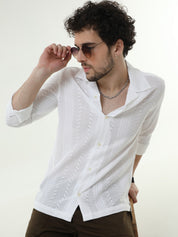 Textured Crochet White Shirt