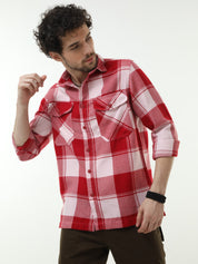 Red Check Over Shirt for Men 
