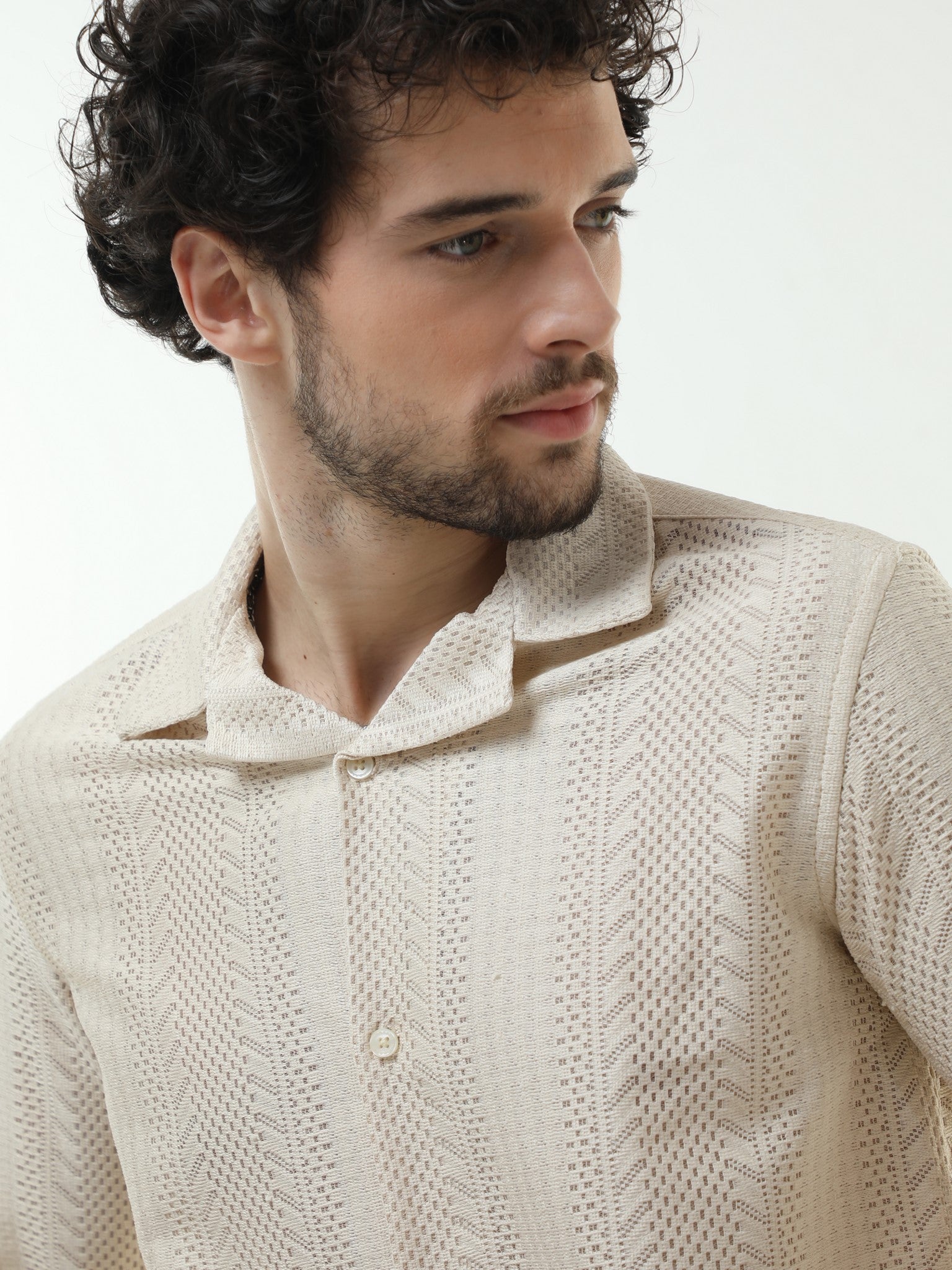 Textured Crochet Cream Shirt