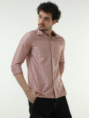 Textured Crochet Pink Shirt for Men