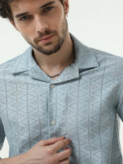 Textured Crochet Blue Shirt for Men