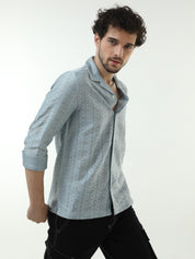 Textured Crochet Blue Shirt for Men