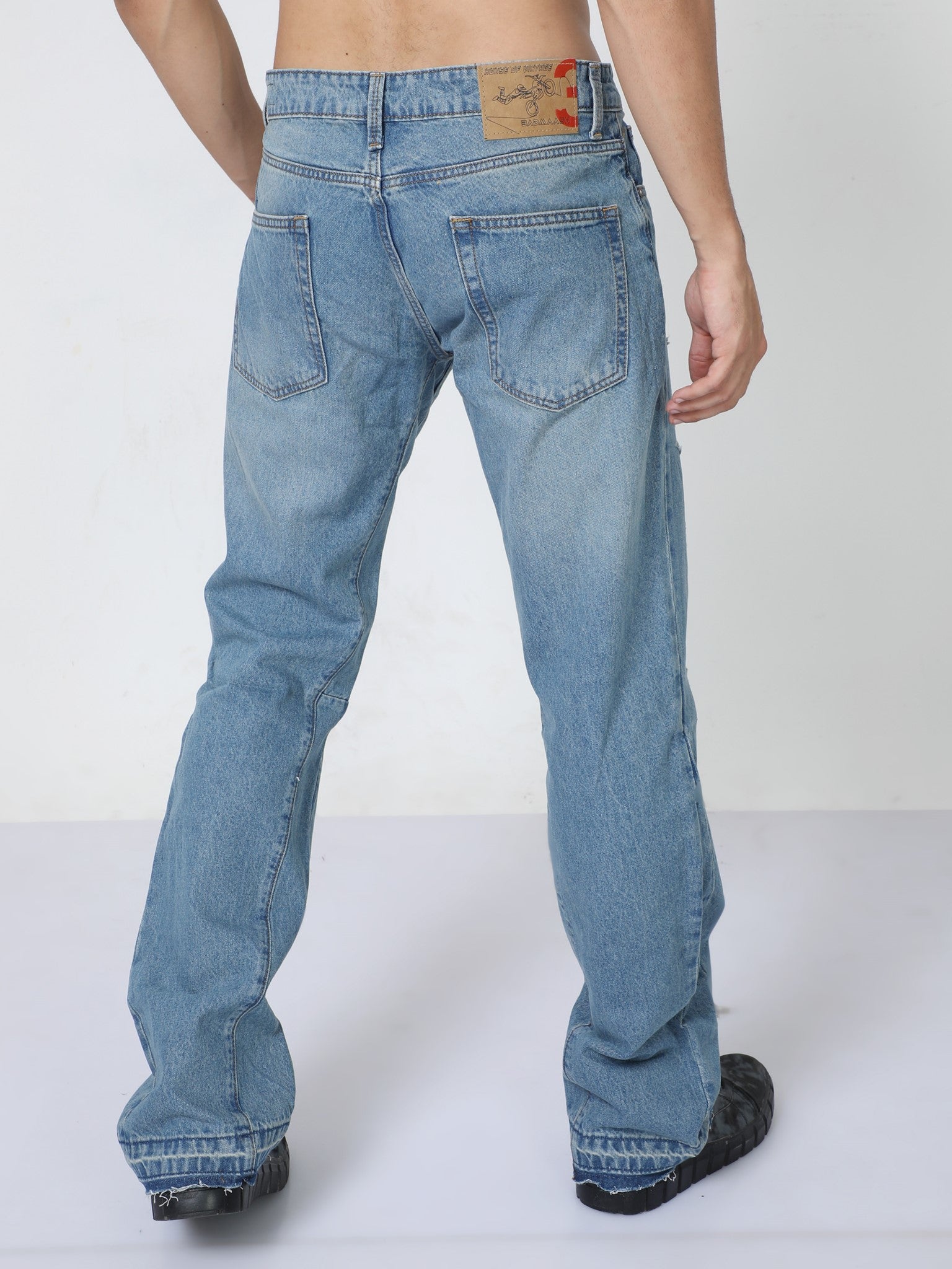 Ripped Flare Blue Jeans for Men 
