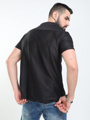 Geo Crochet Black Shirt for Men