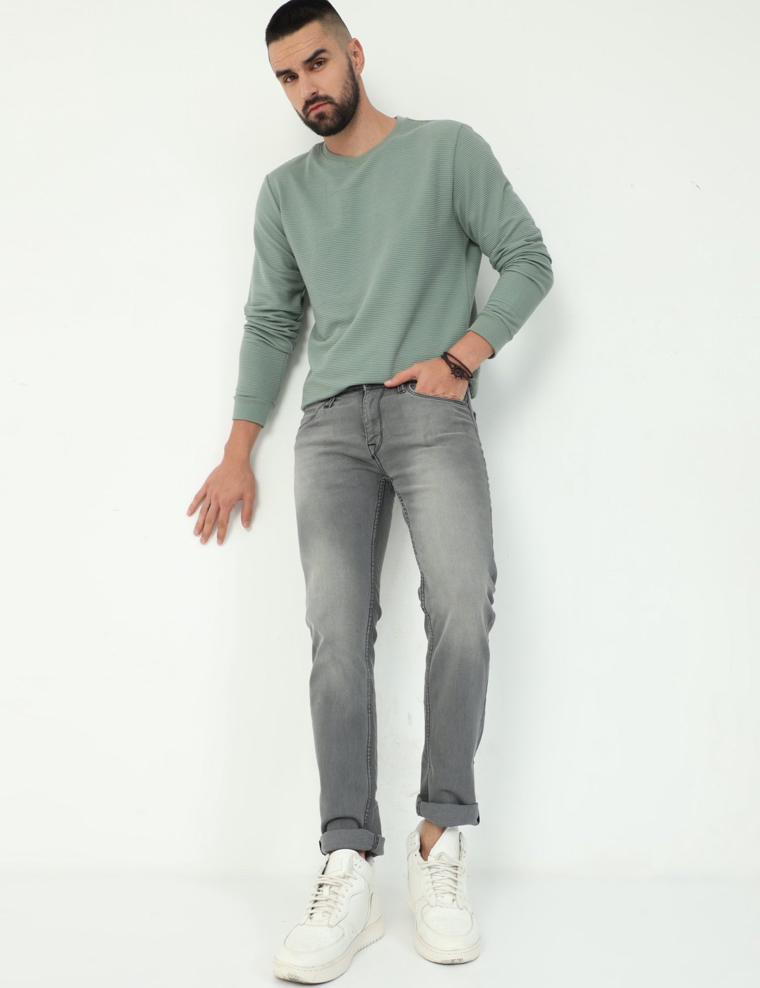 Light Grey Slim Fit Jeans for Men 