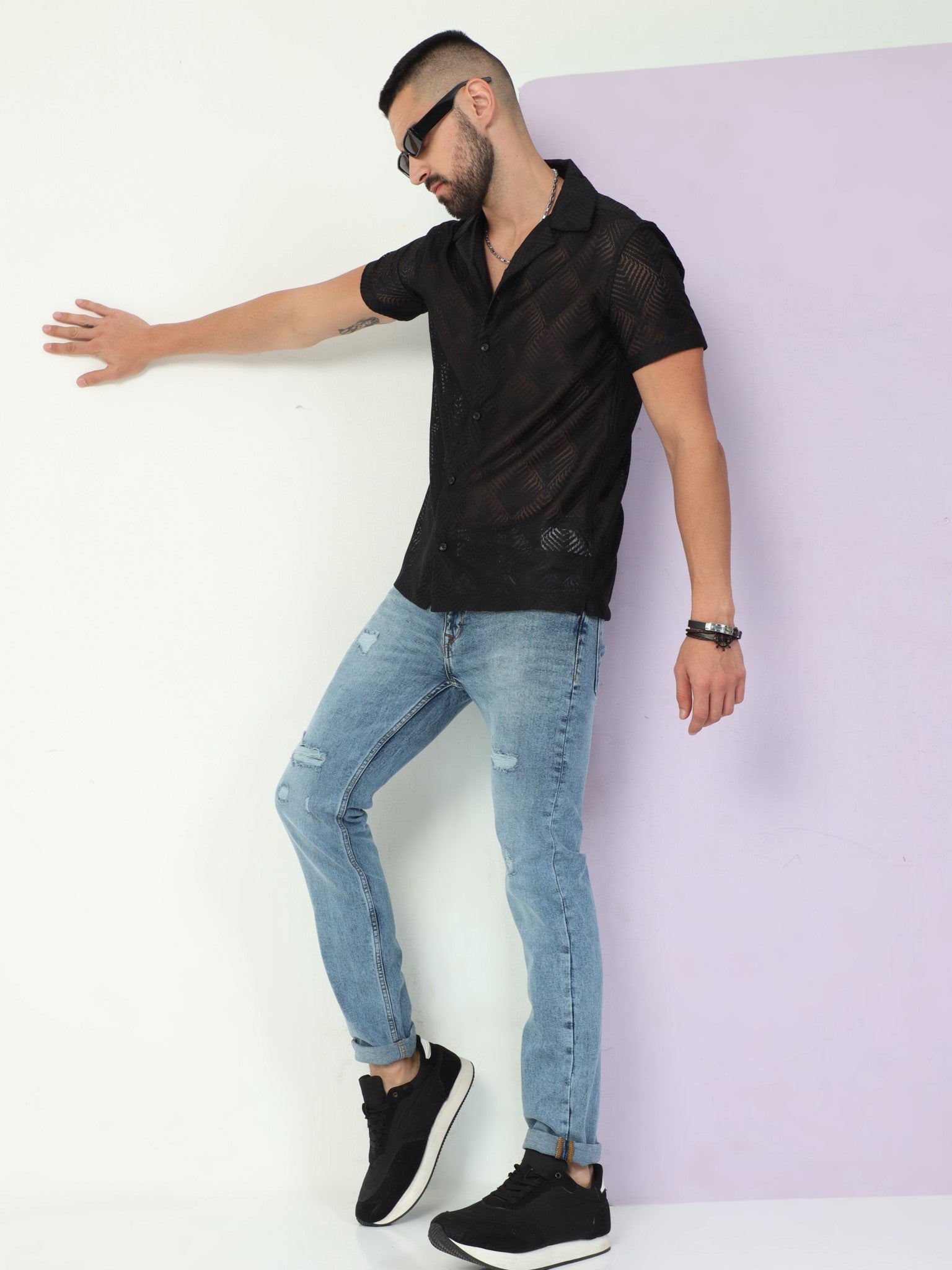 Midblue Distressed Slim Fit Jeans for Men