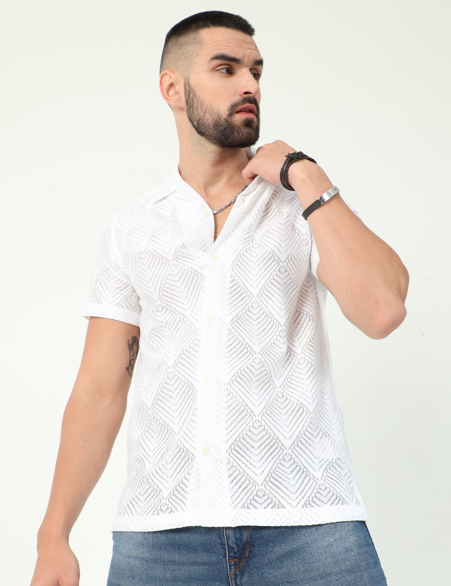 Infinite White Crochet Shirt for Men