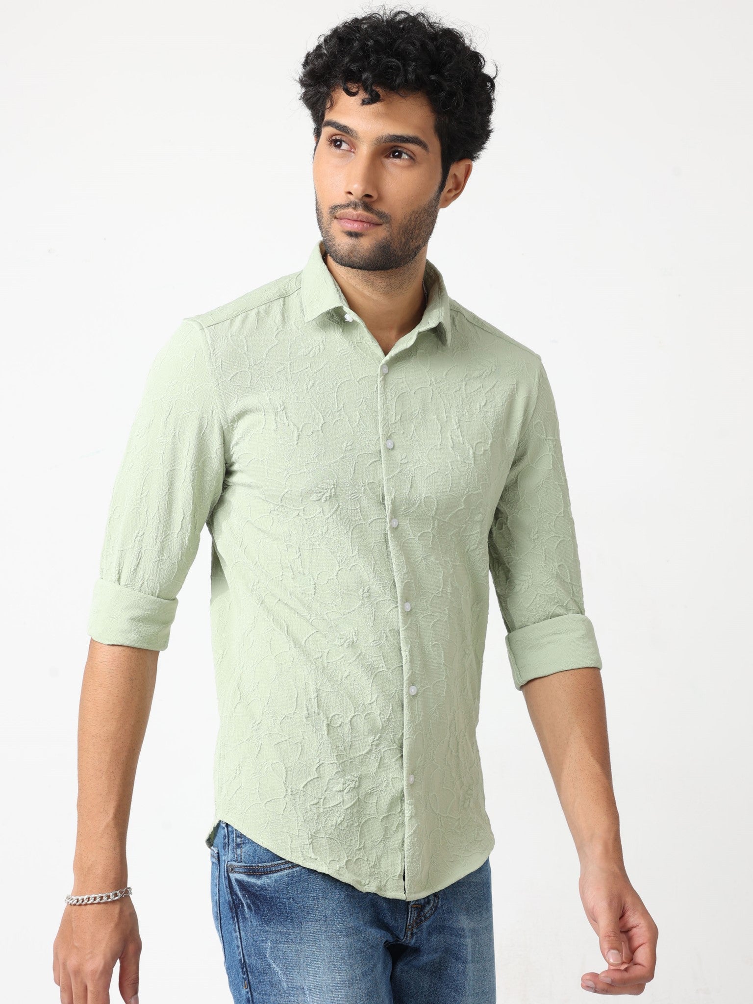 Abstract Jacquard Green Shirt