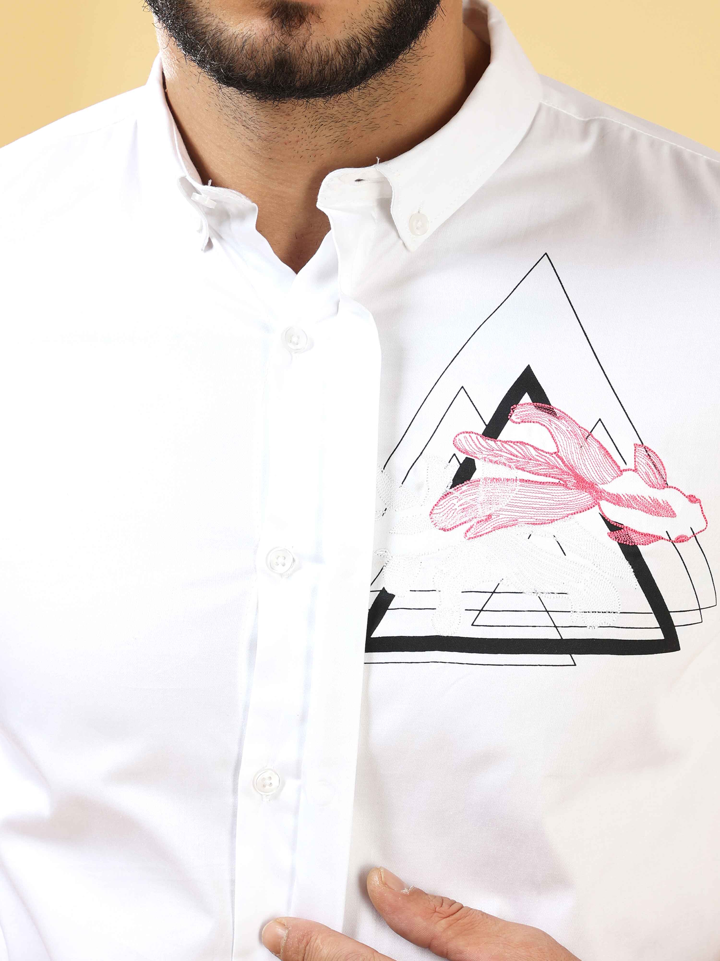 White Triangle Embroidery Shirt