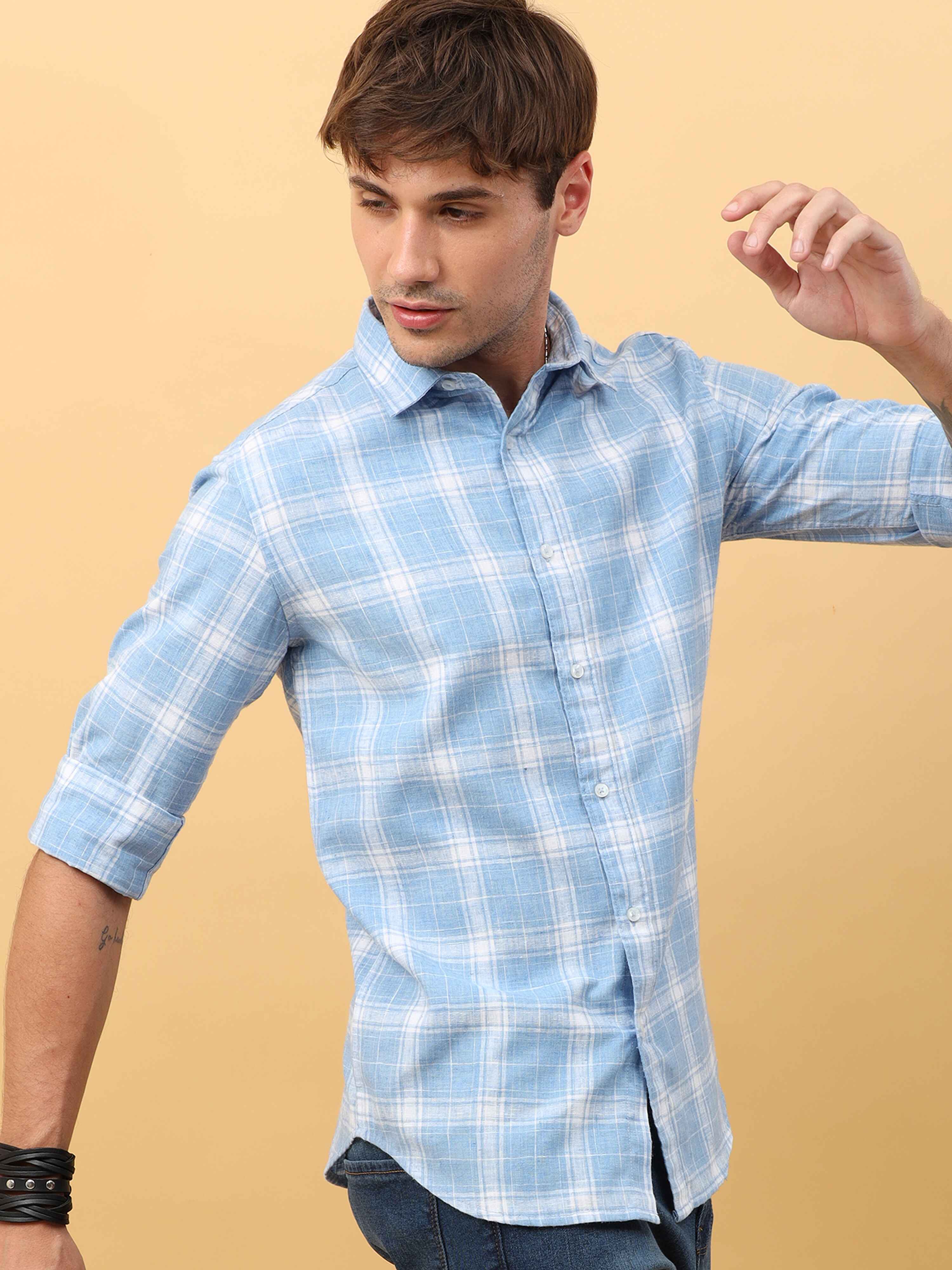 Blue Linen Check Shirt