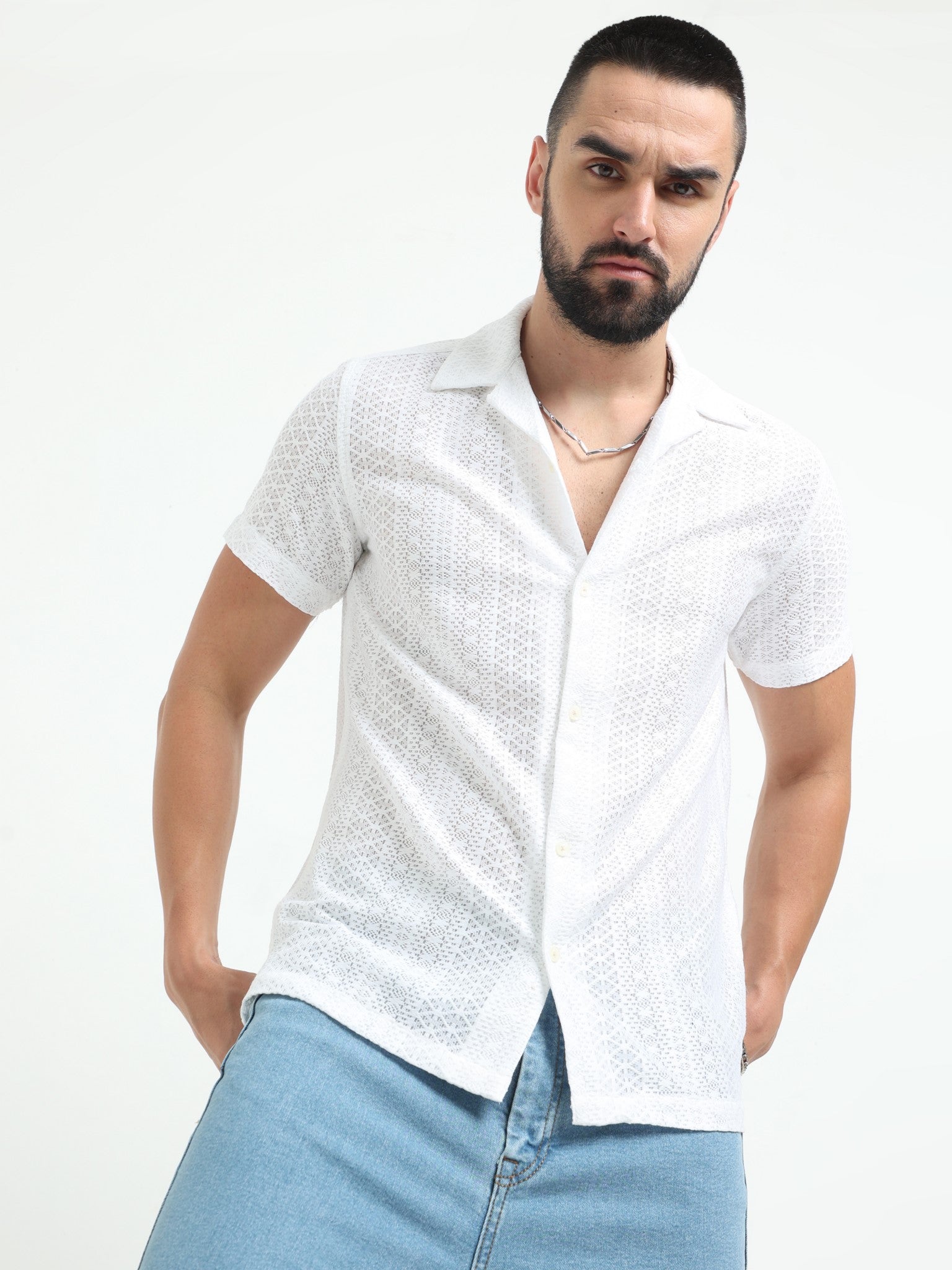 Exo Crochet White Shirt for Men