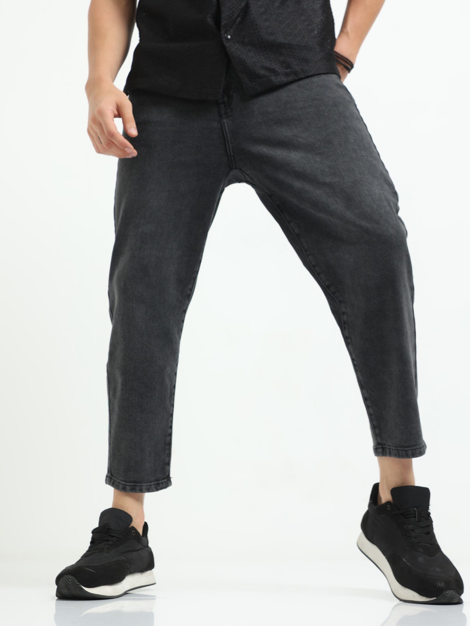 Dark Grey Slouchy Fit Jeans for Men 