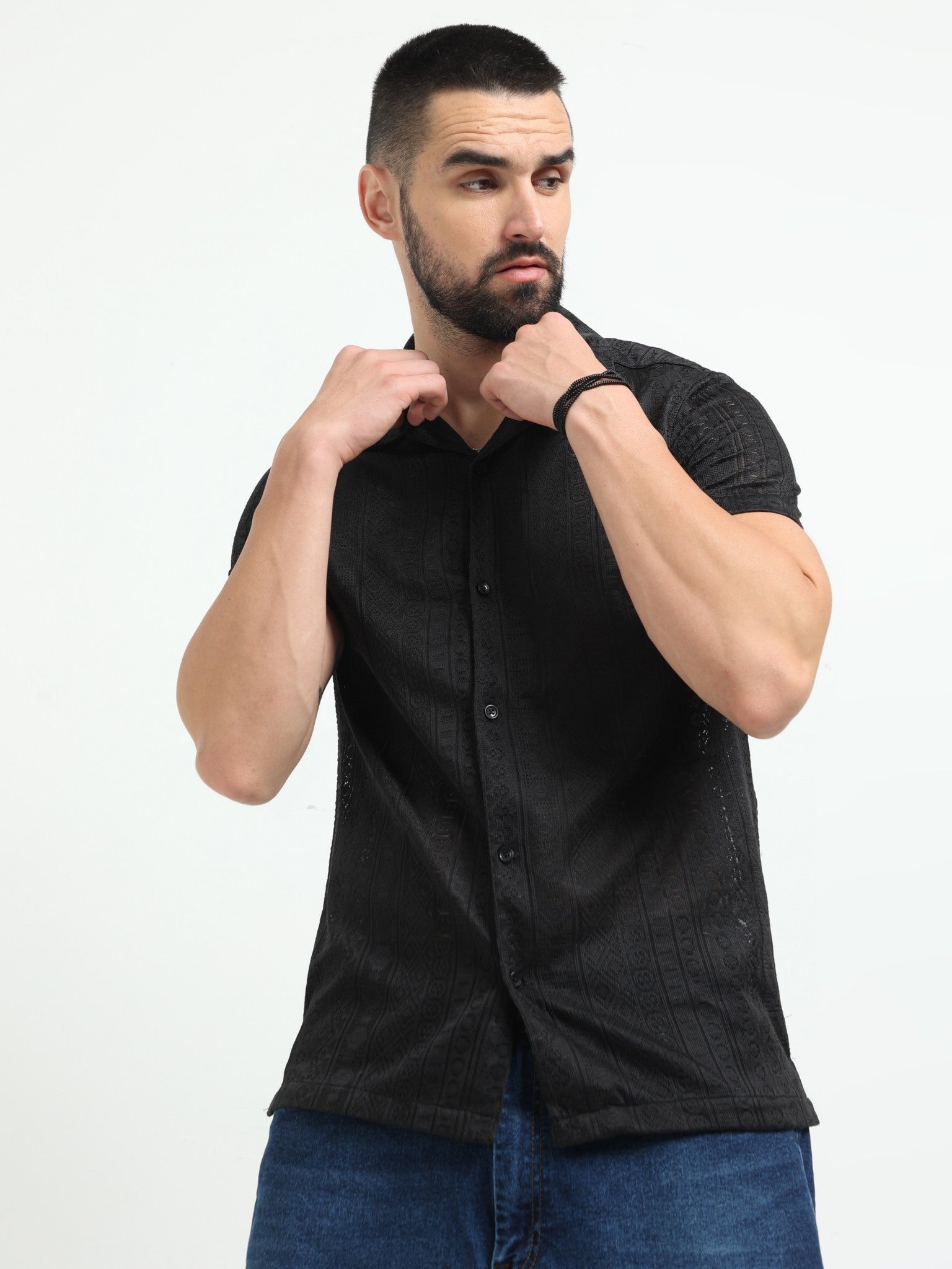 Bold Crochet Black Shirt for Men