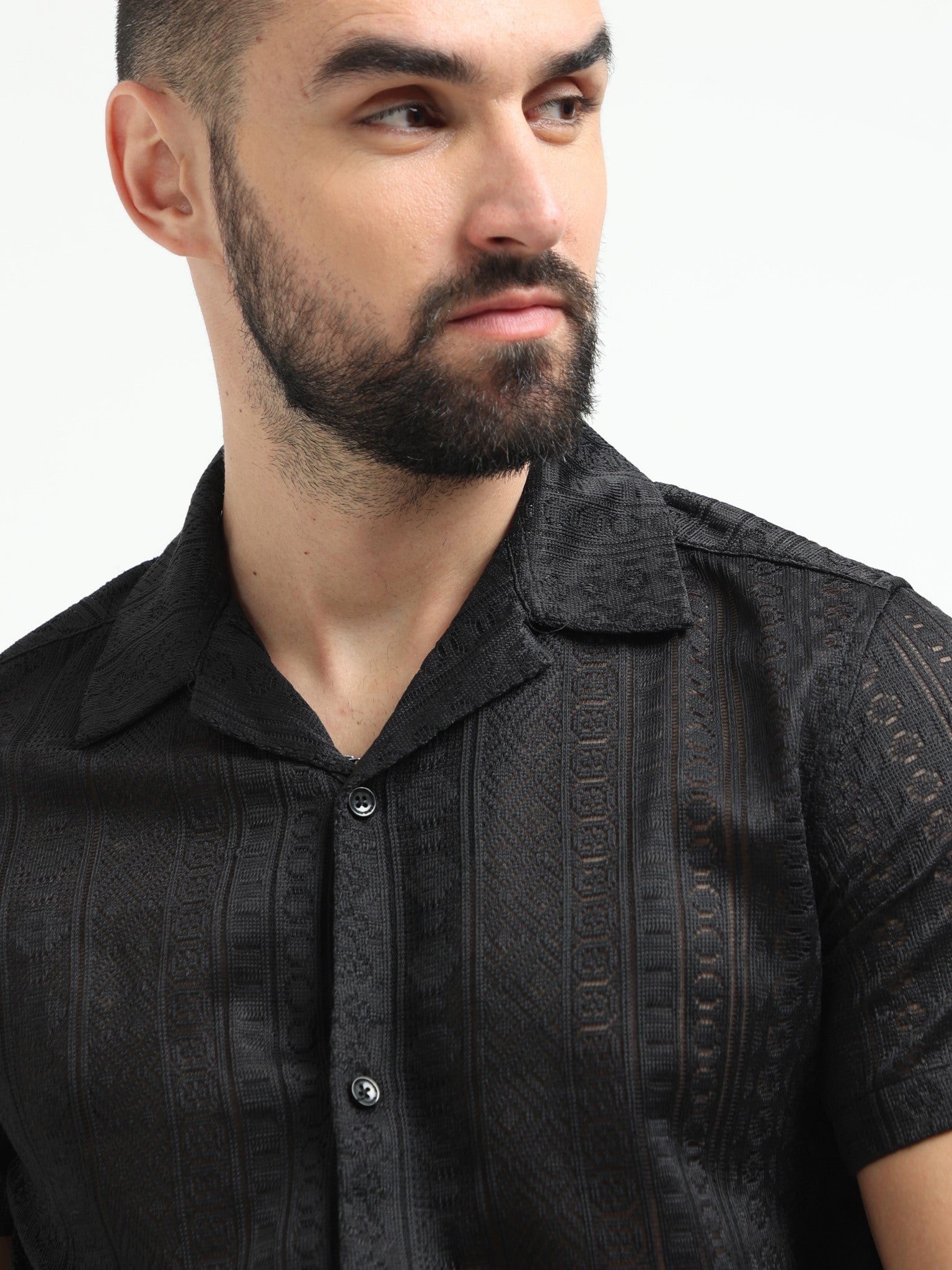 Bold Crochet Black Shirt for Men