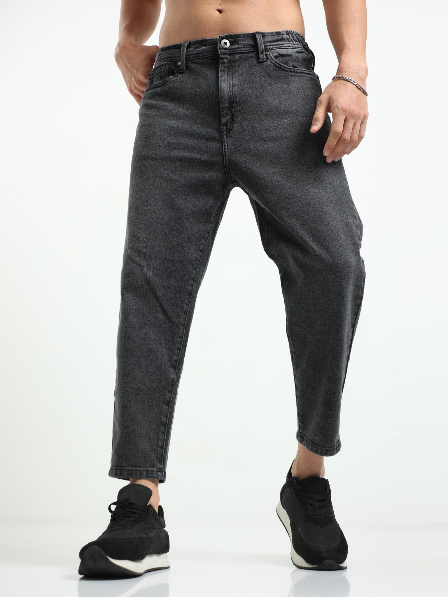 Carbon Black Slouchy Fit Jeans for Men 