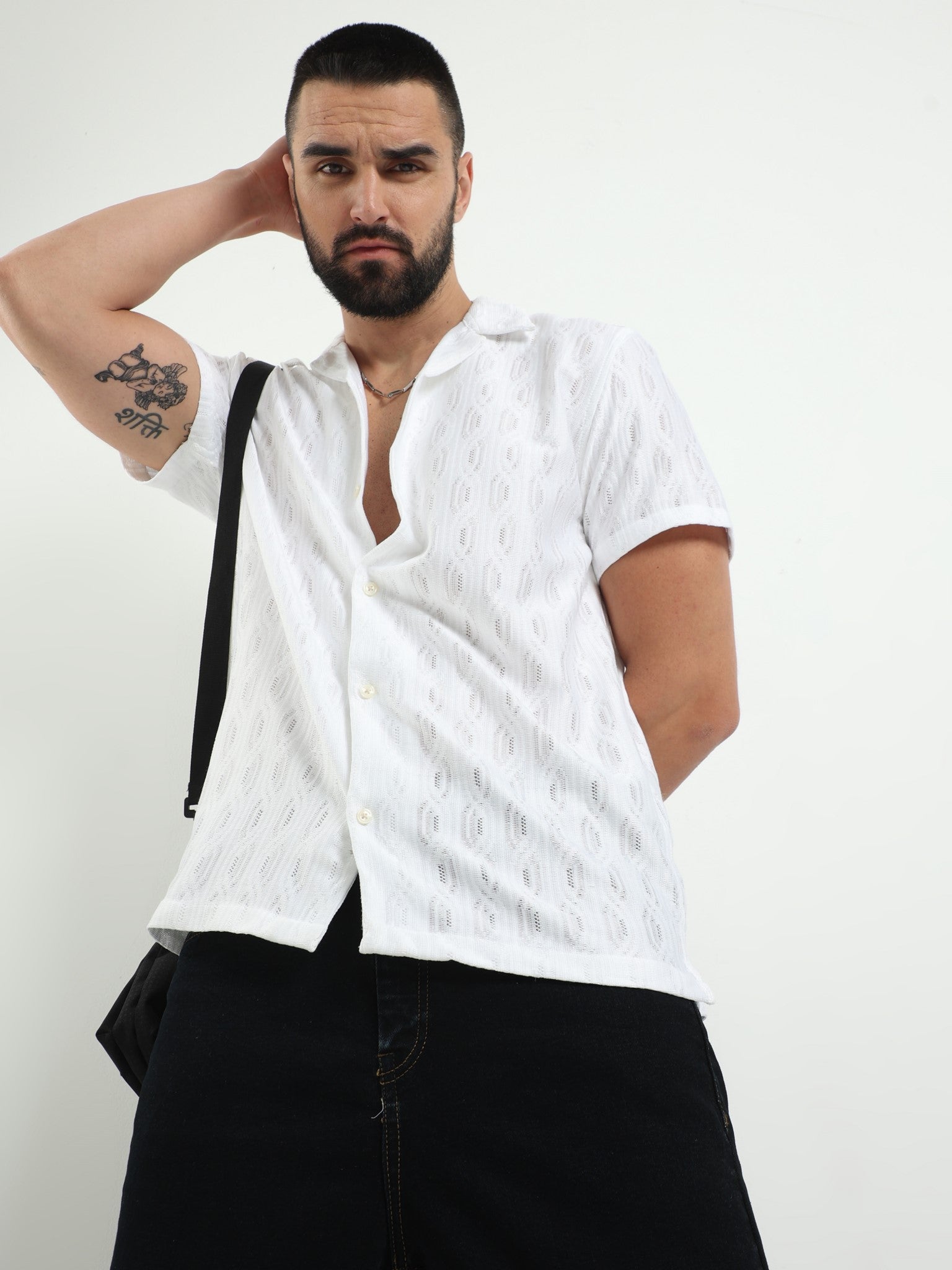Meld Crochet White Shirt for Men