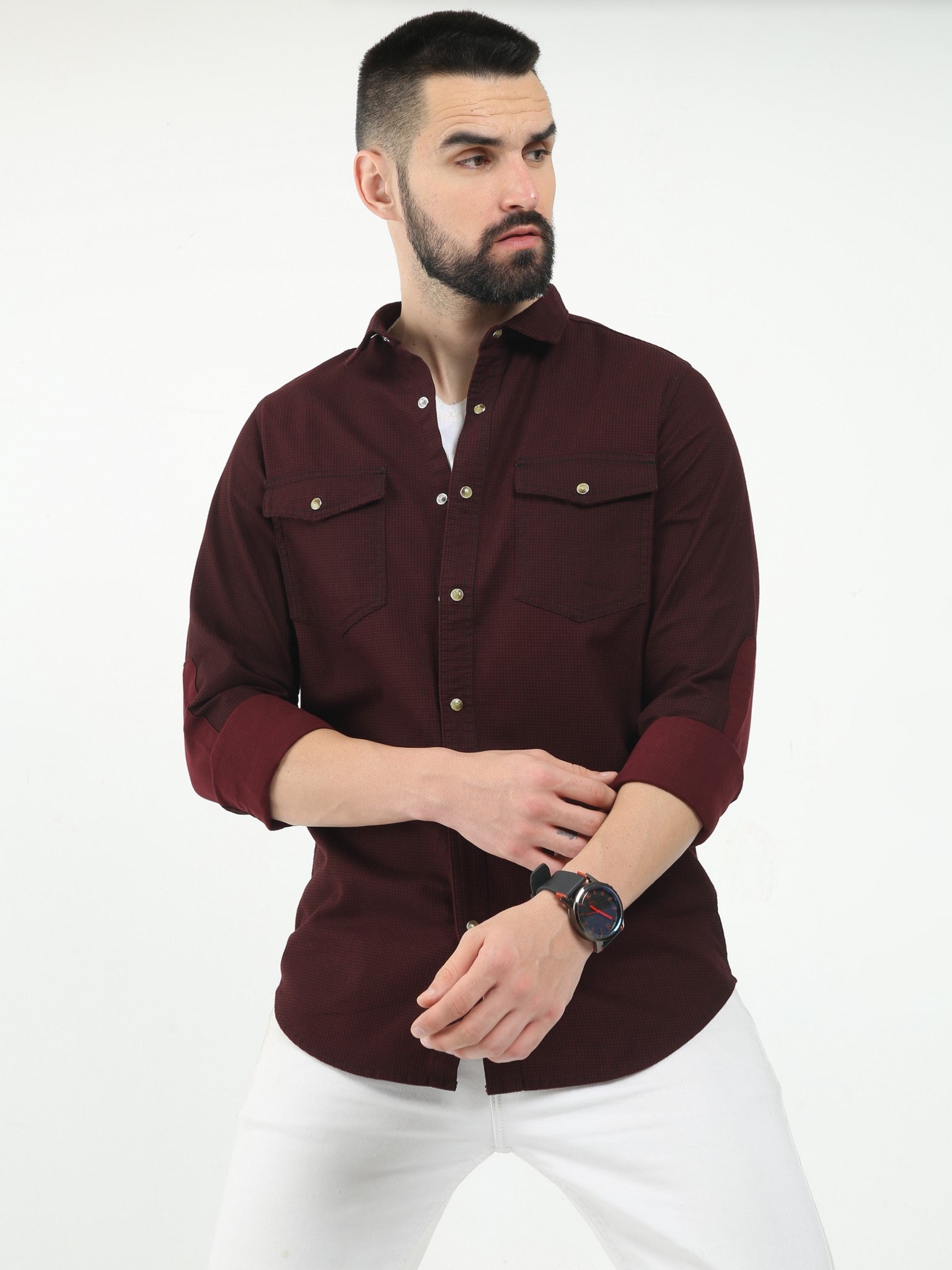 Elbow Patch Maroon Shirt for Men