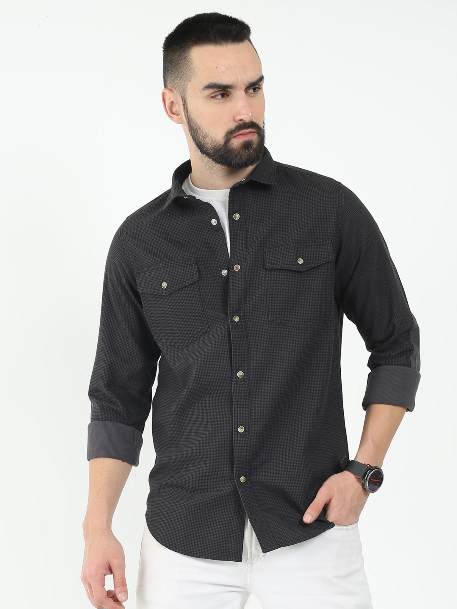 Elbow Patch Black Shirt for Men