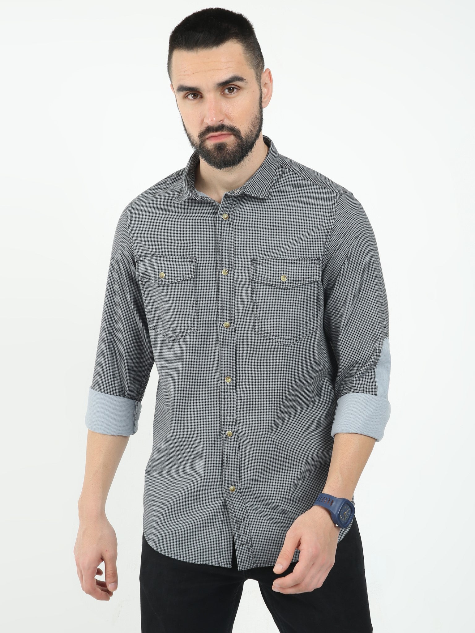 Elbow Patch Grey Shirt for Men