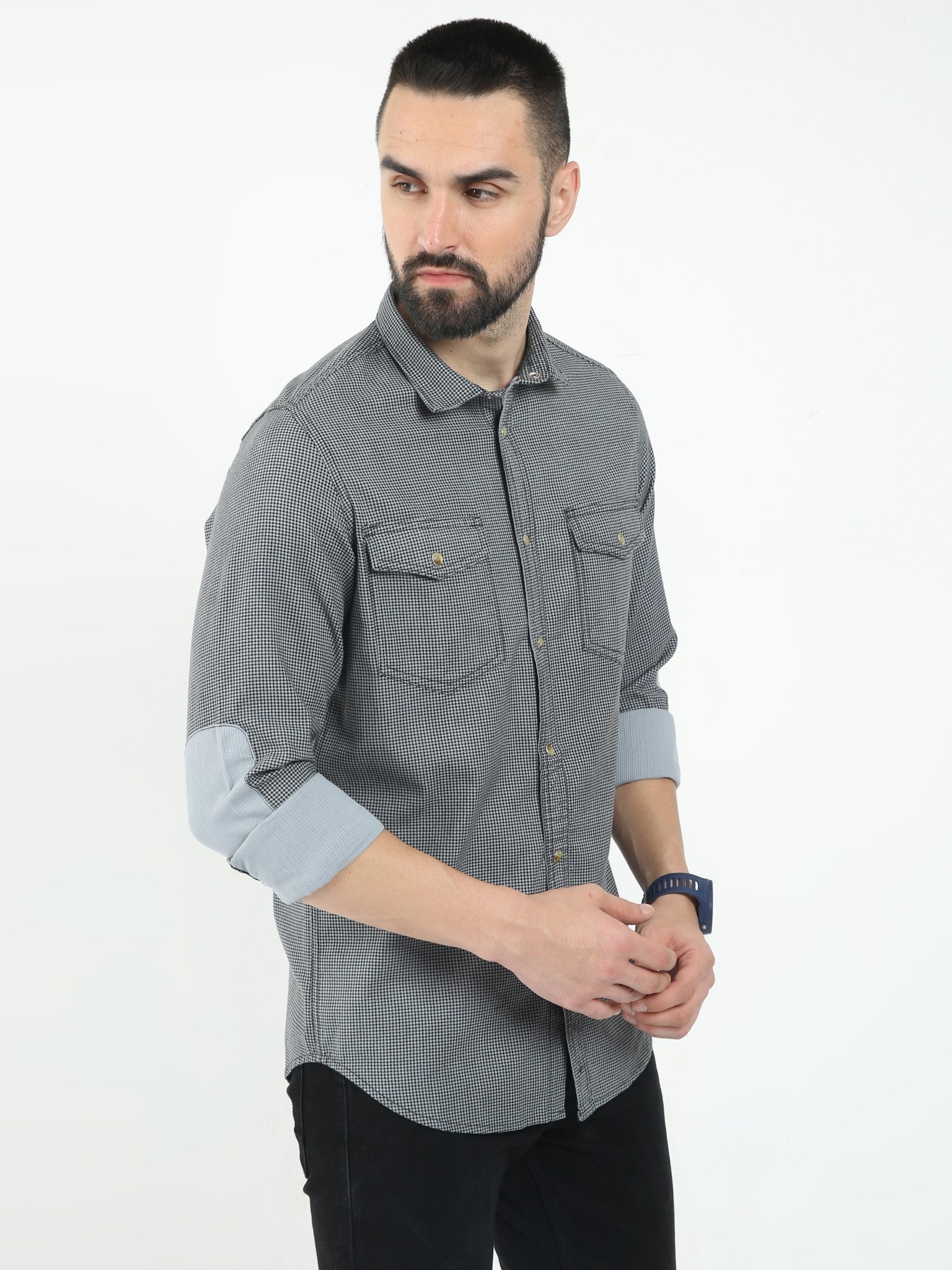 Elbow Patch Grey Shirt for Men