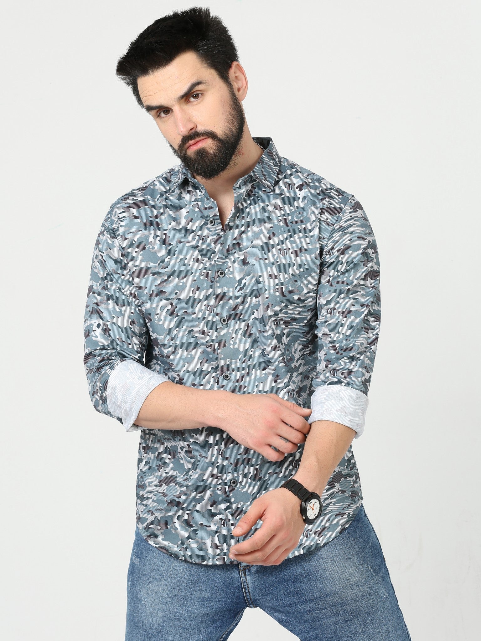 Camouflage Abstract Print White Shirt
