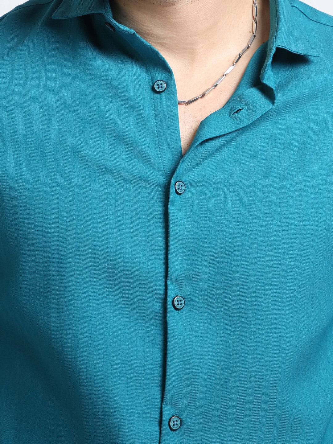 Herringbone British Blue Slim Fit Stretch Shirt