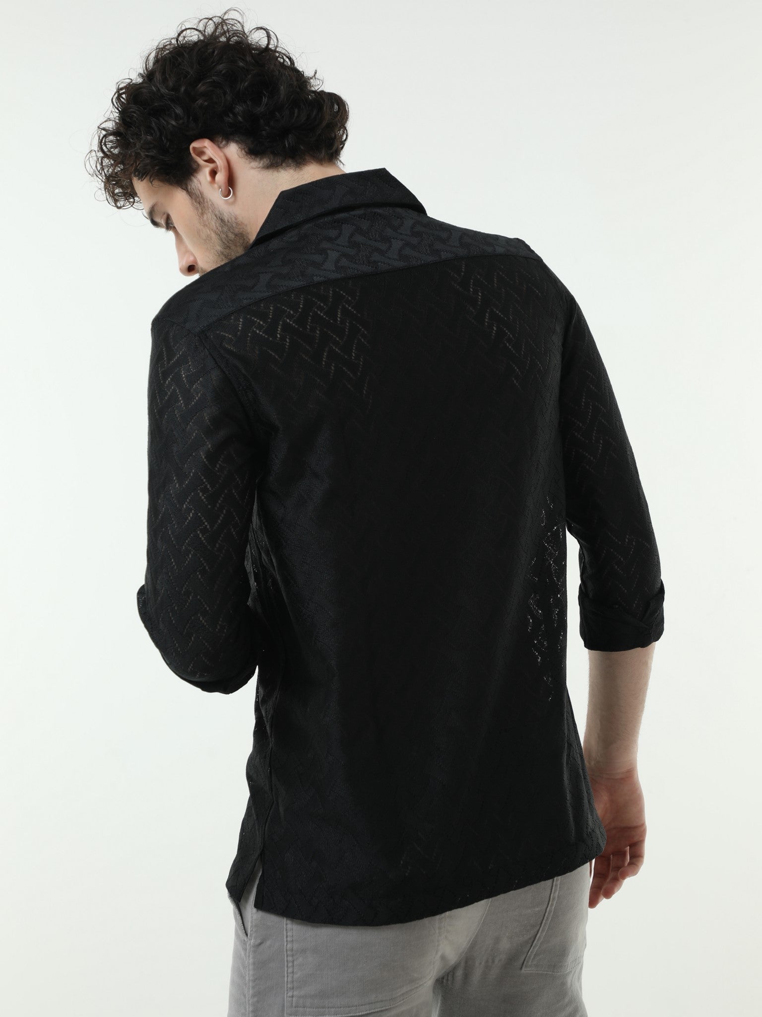 Cragged Crochet Black Shirt for Men