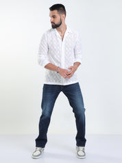 Diamond Crochet White Shirt for Men
