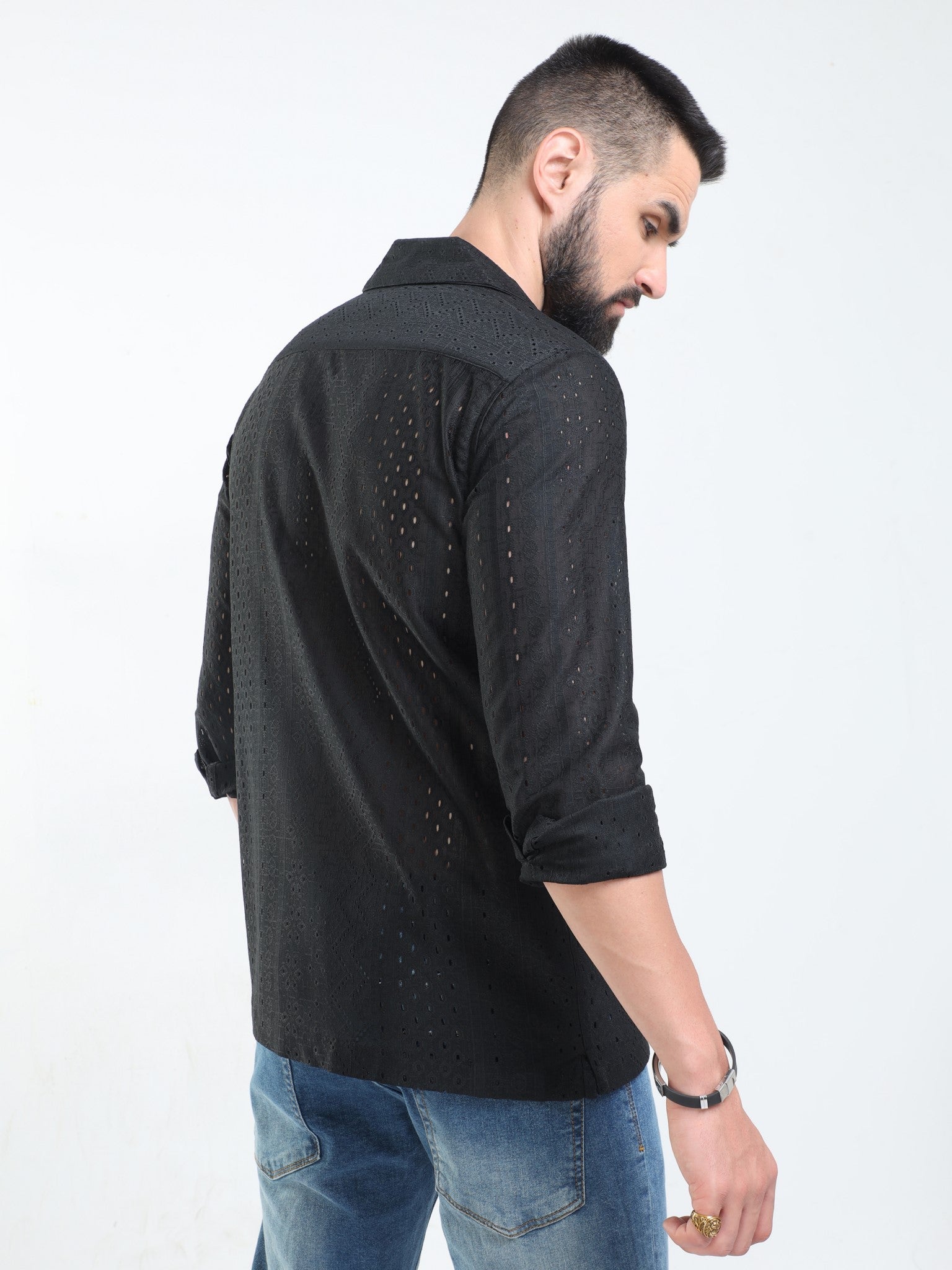 Zigzag Crochet Black Shirt for Men