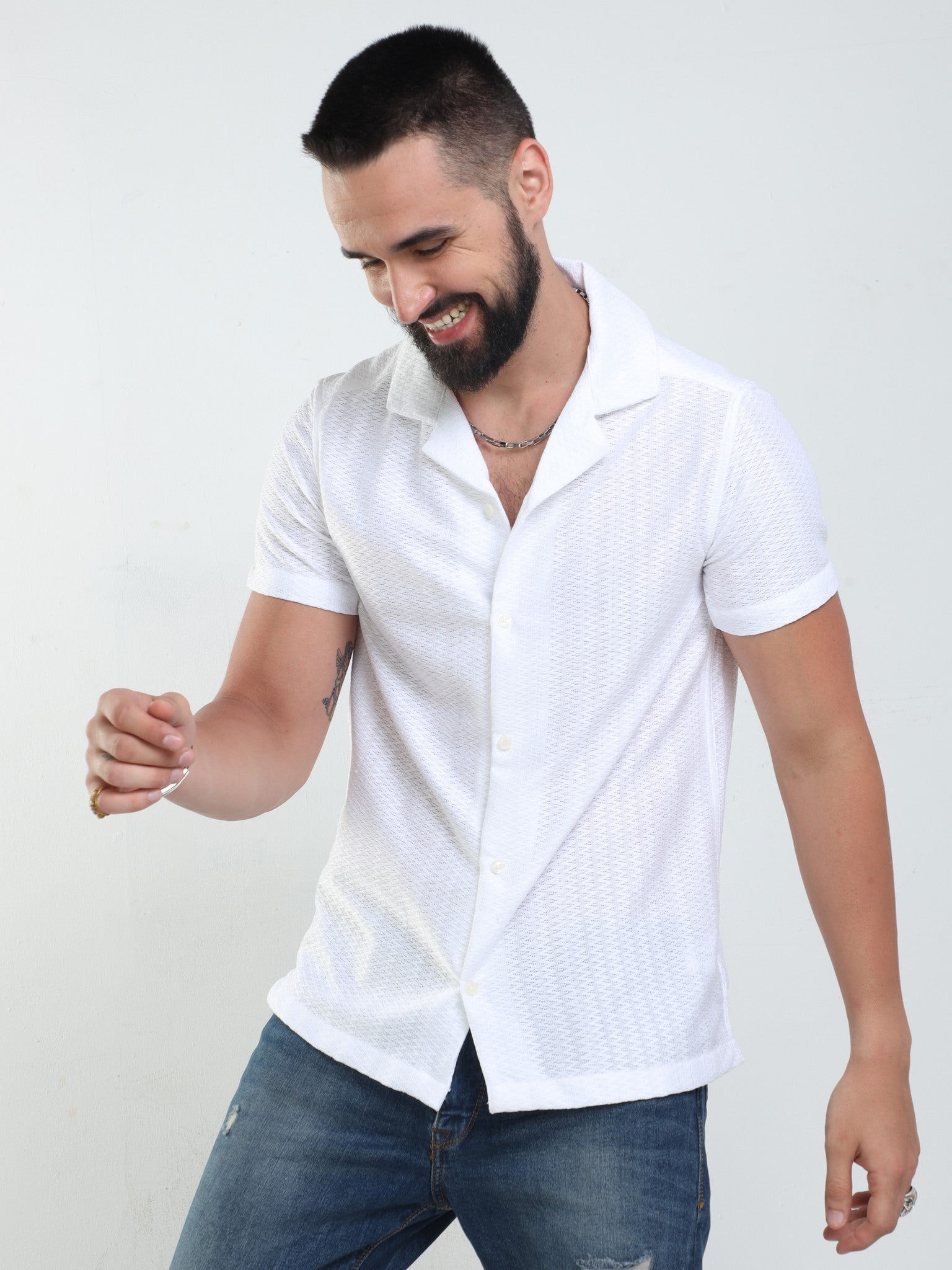 Sparkle Crochet White Shirt