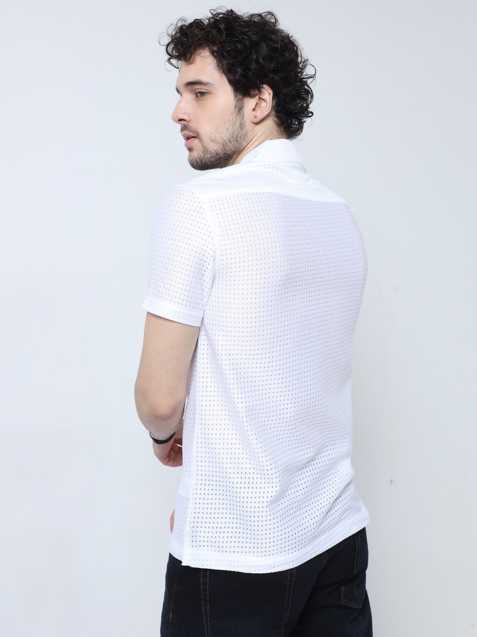 Mesh Crochet White Shirt for Men