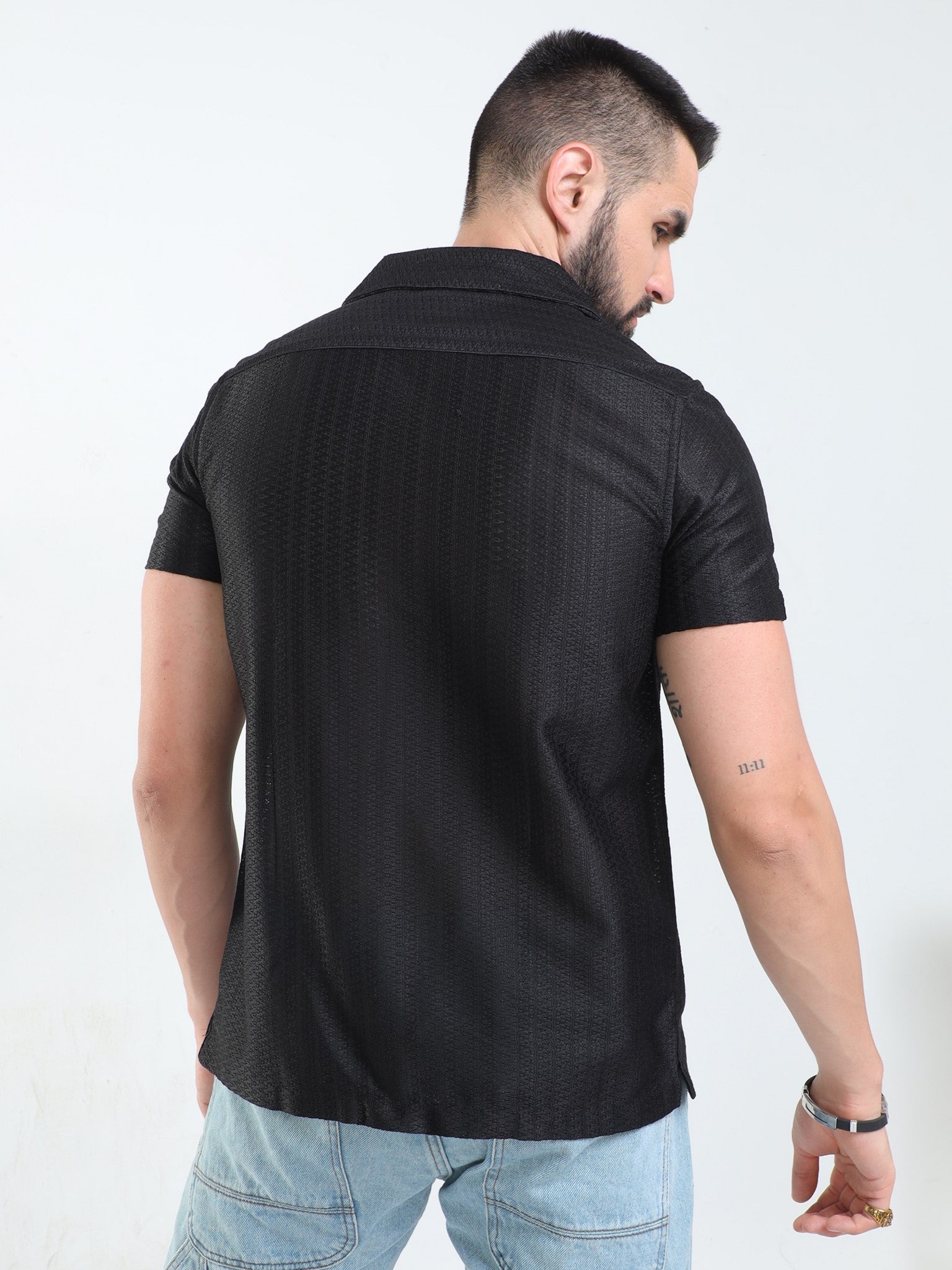Sparkle Crochet Black Shirt