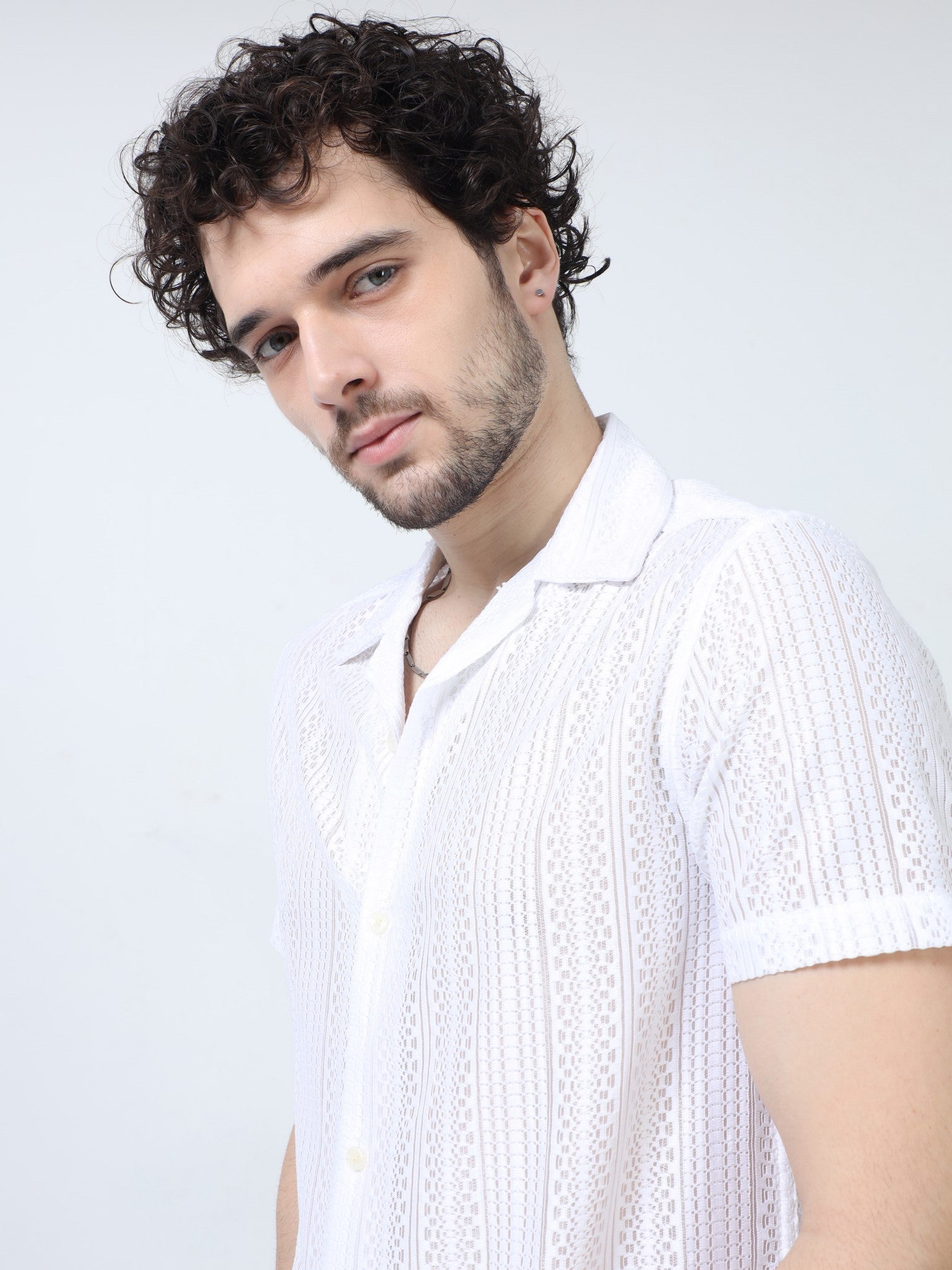 Drop Crochet White Shirt for Men