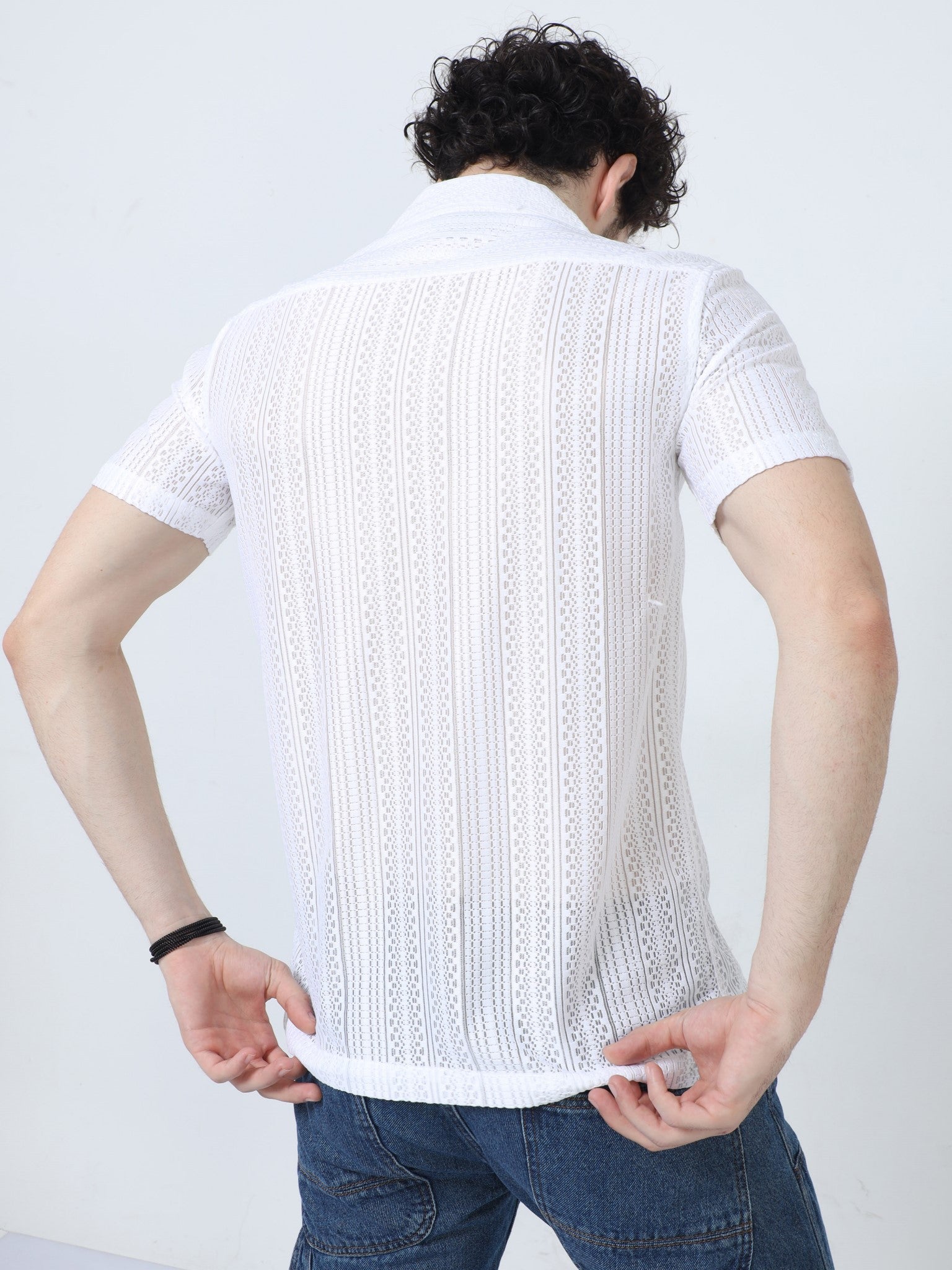 Drop Crochet White Shirt for Men