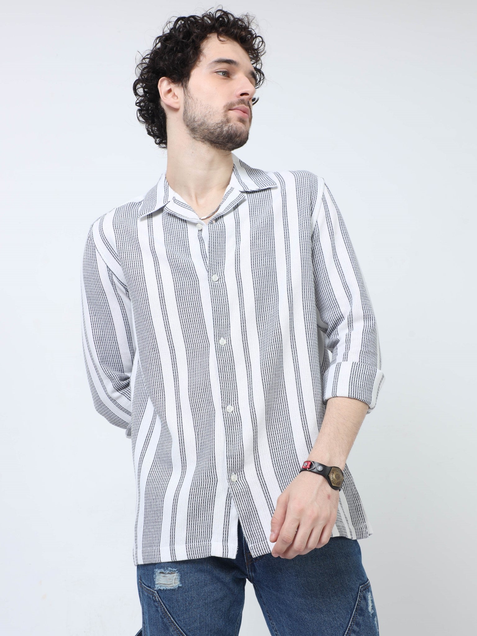 Chalk Stripe White Shirt for Men