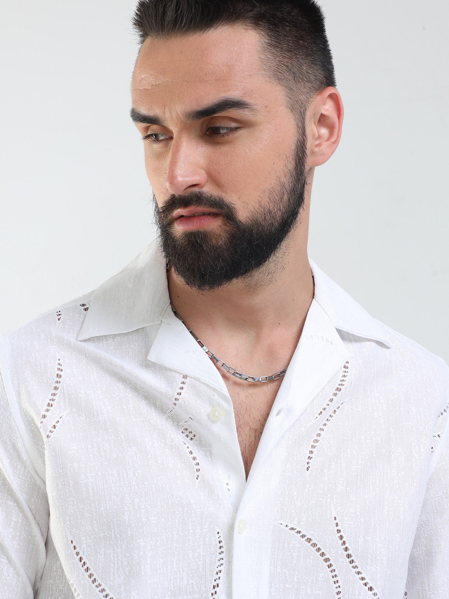 Crescent Crochet White Shirt for Men