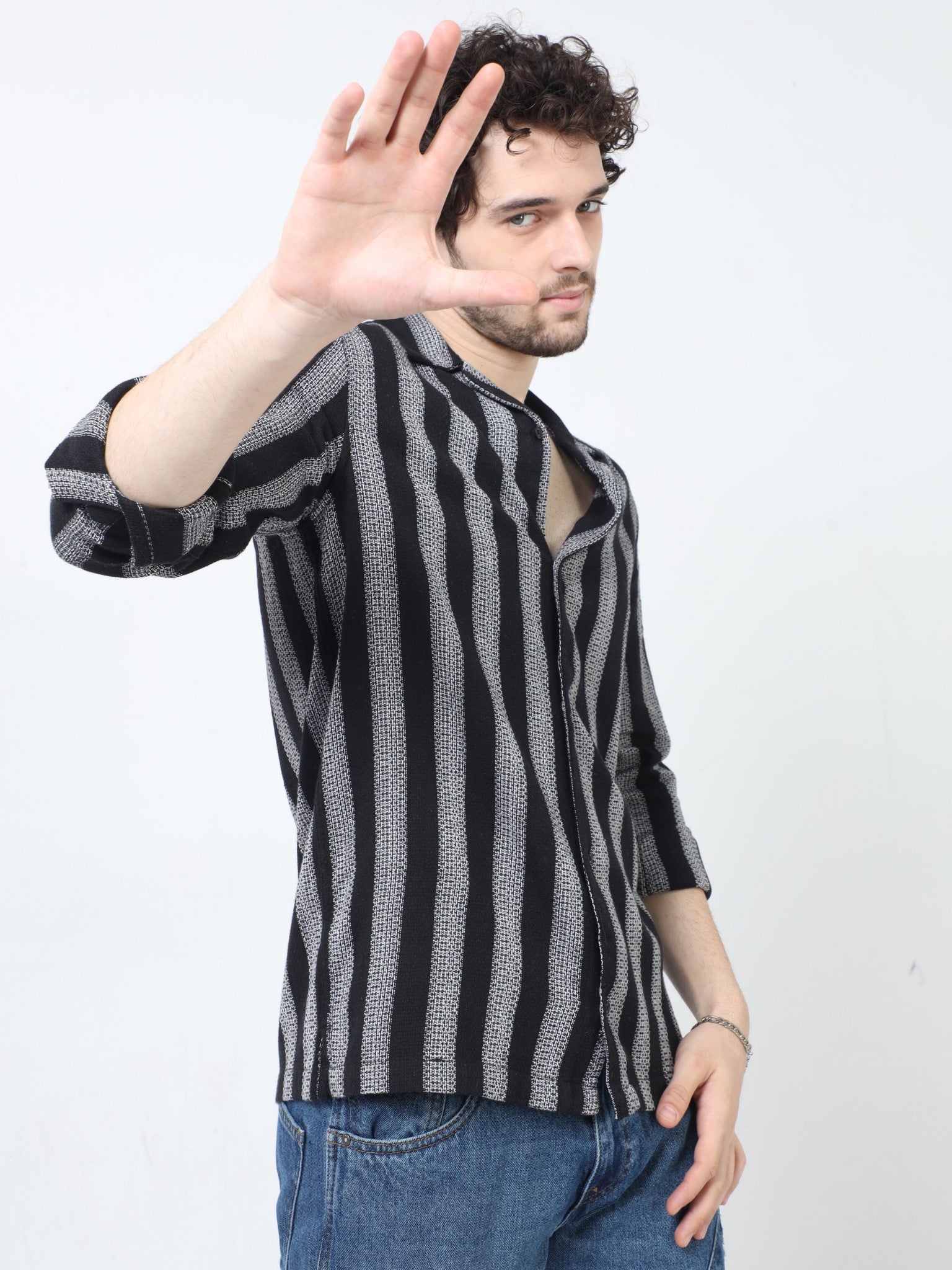 Band Stripe Black Shirt for Men 