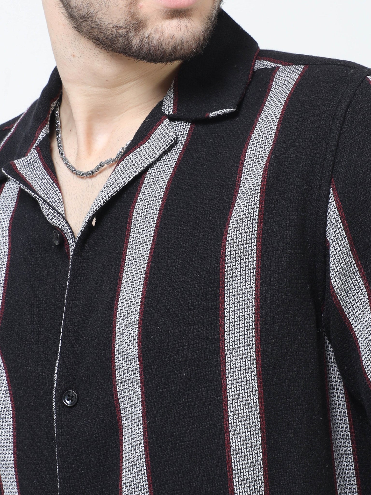 Bar Stripe Black Shirt for Men 