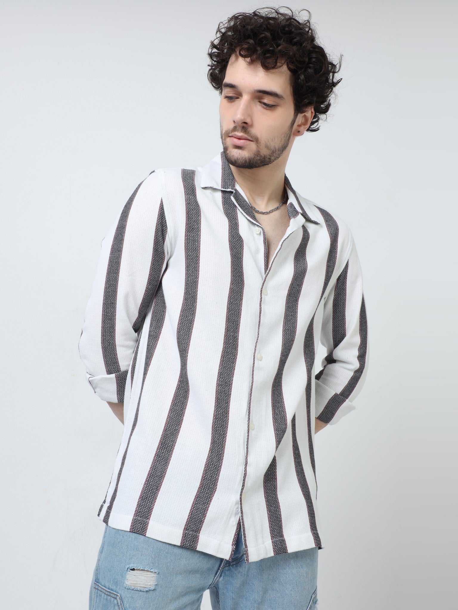 Bar Stripe White Shirt for Men