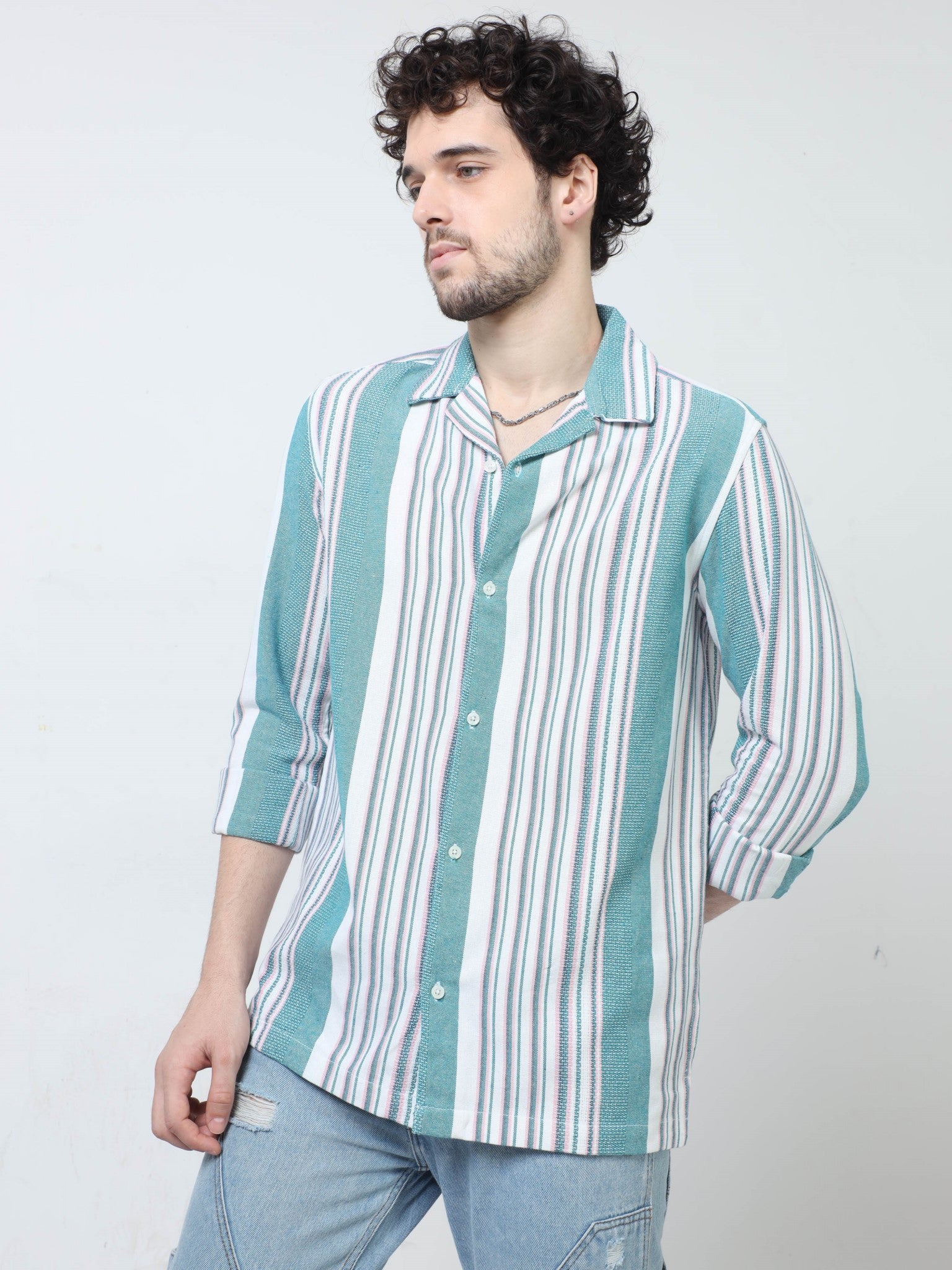 Bayadere Stripe Green Shirt for Men