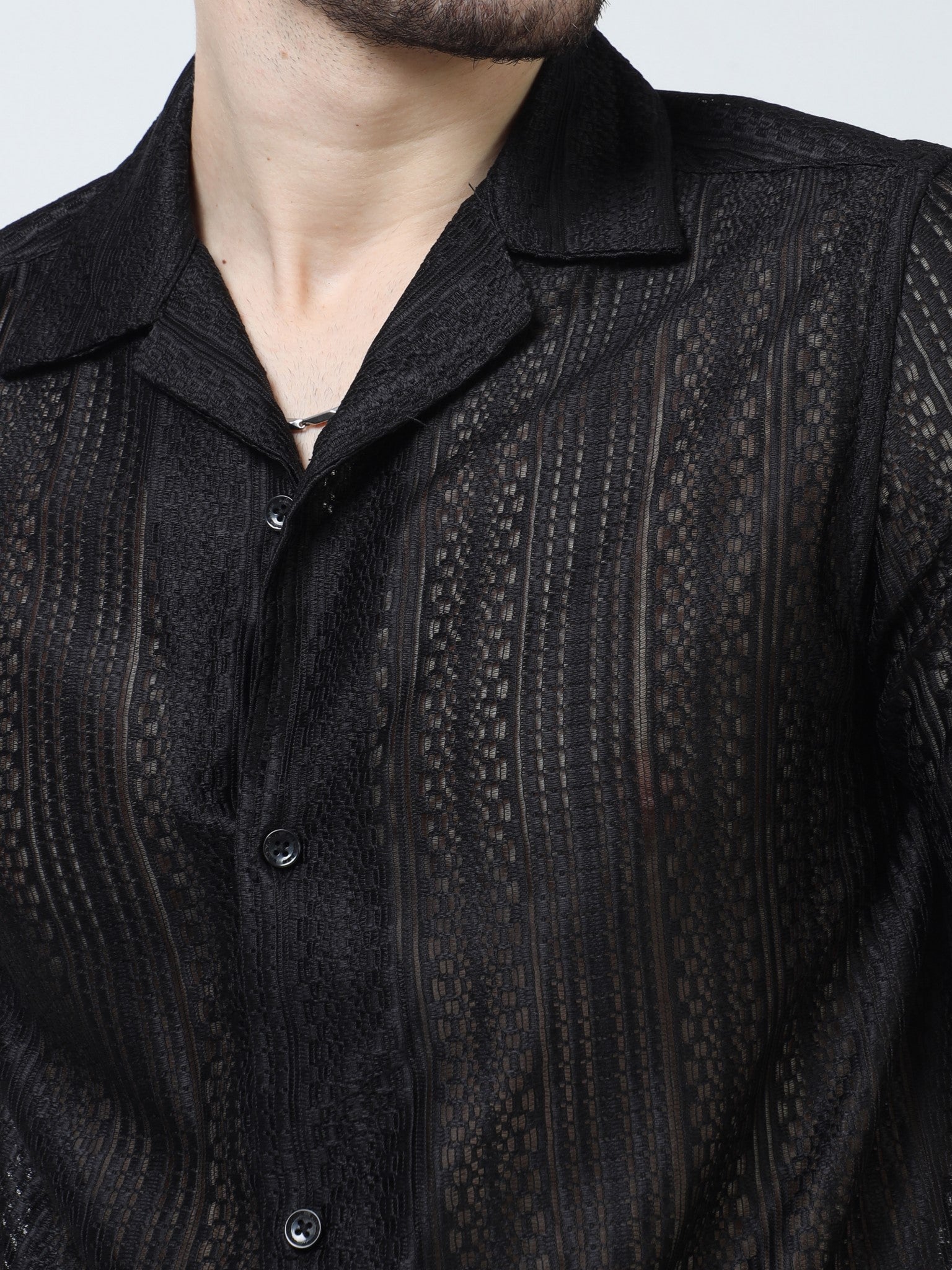 Drop Crochet Black Shirt for Men