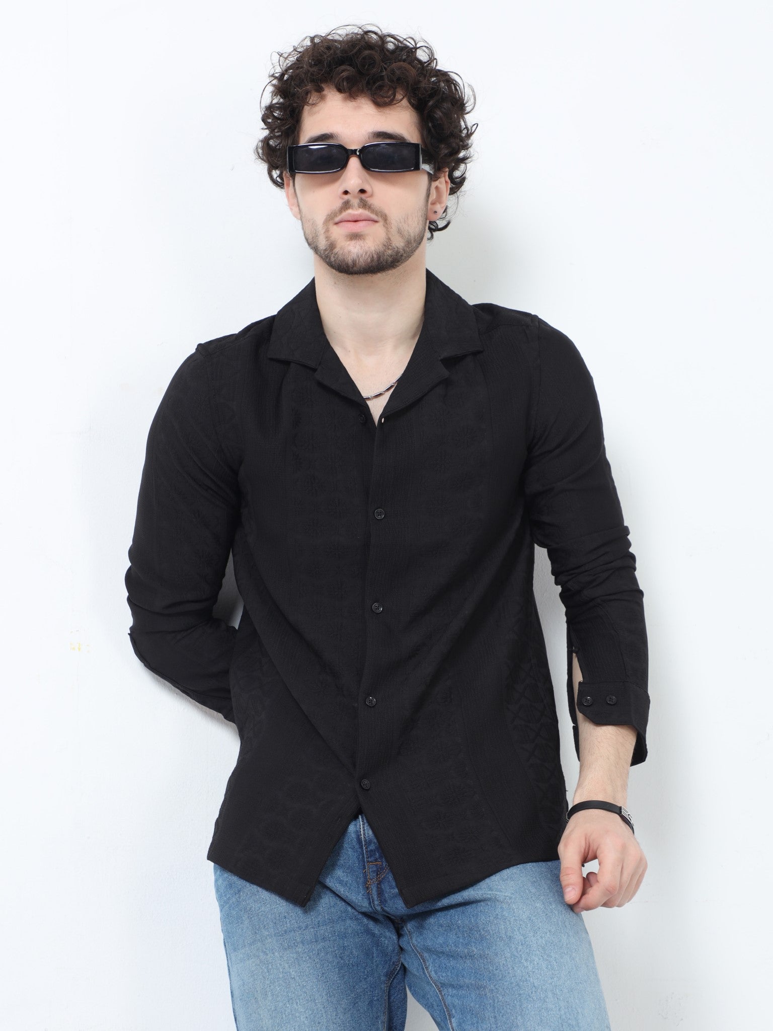 Structured Jacquard Black Shirt