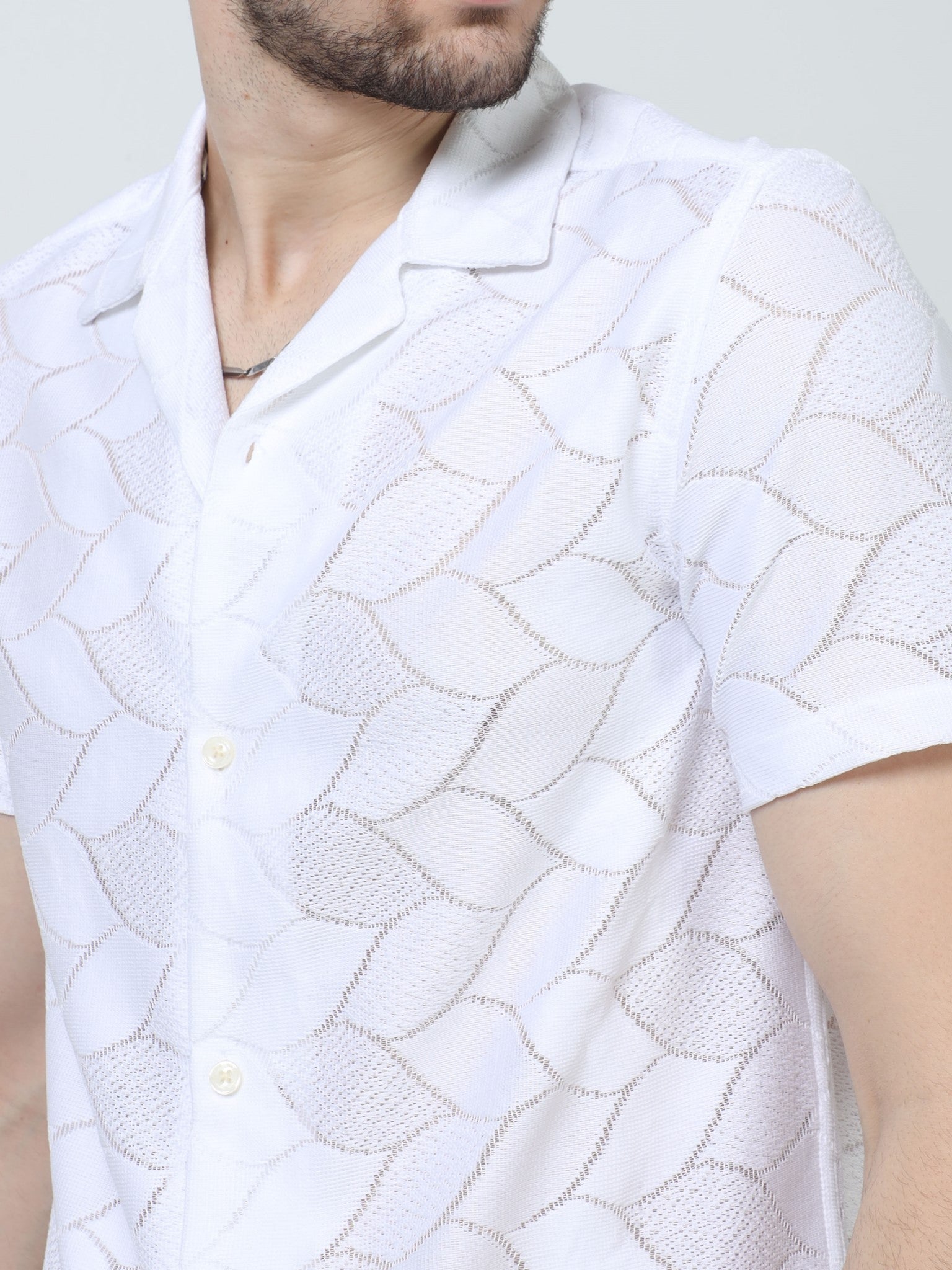 Leaf Crochet White Shirt for Men