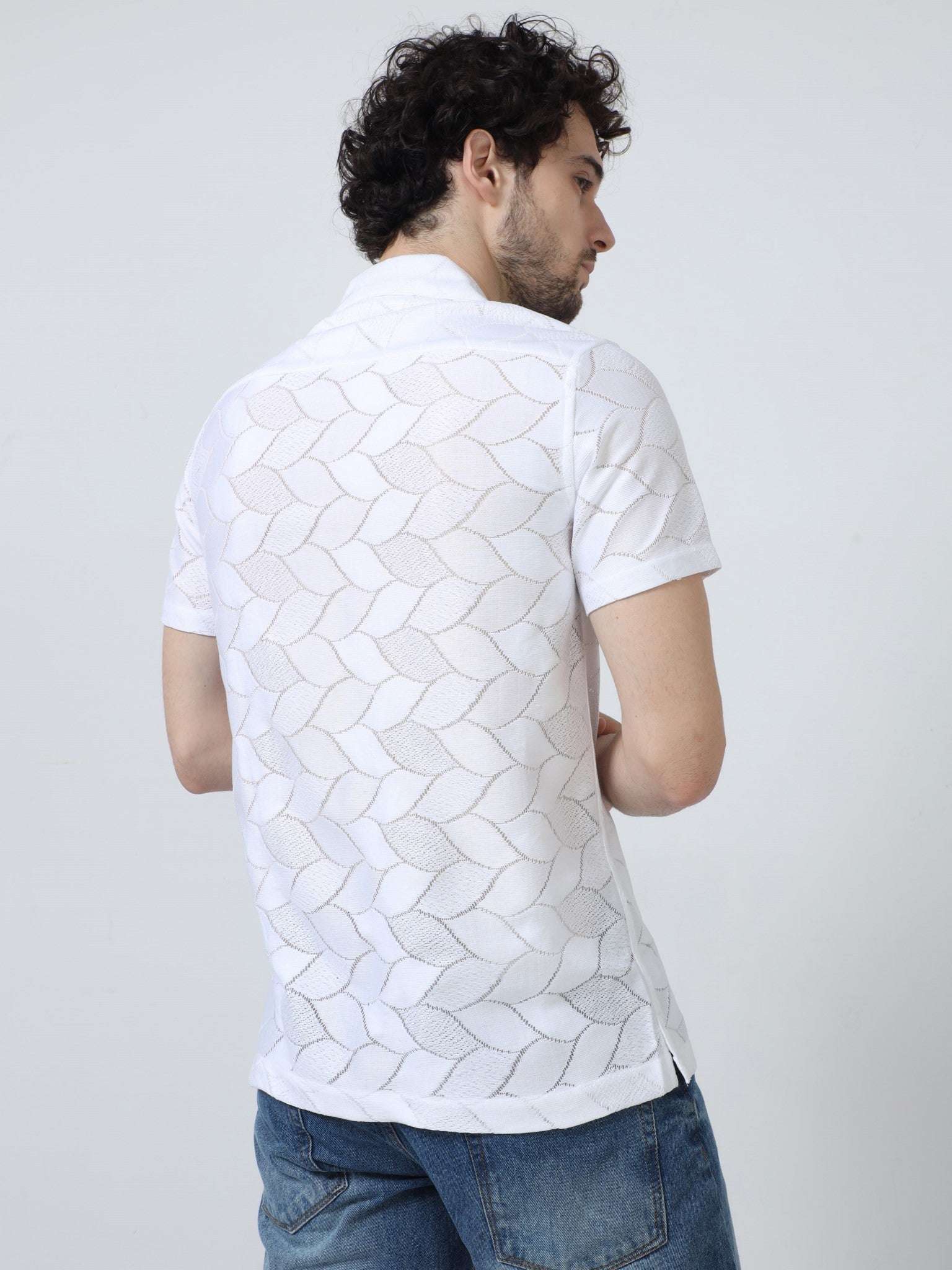 Leaf Crochet White Shirt for Men