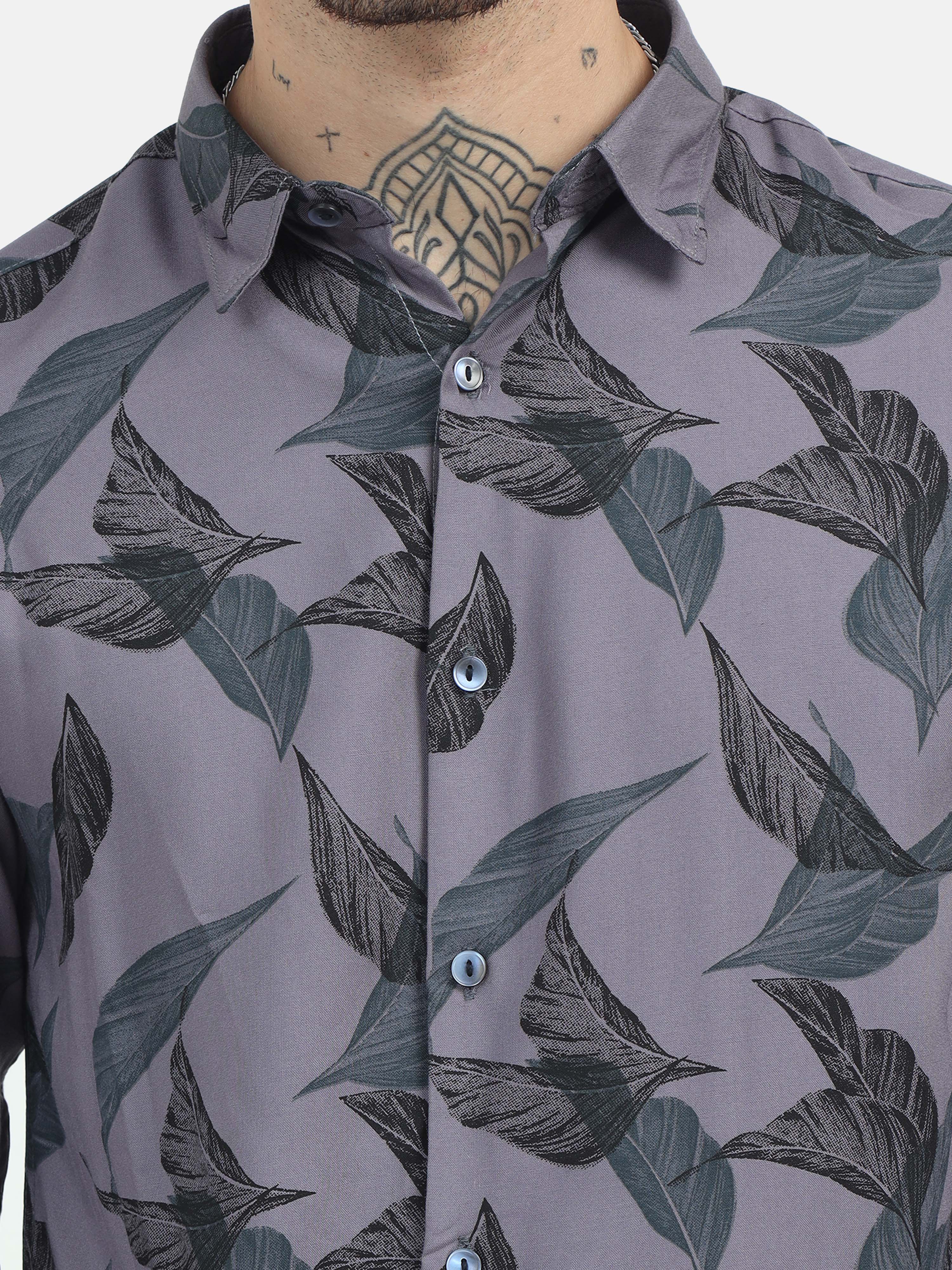Meadow Leaf Print Slate Grey Shirt