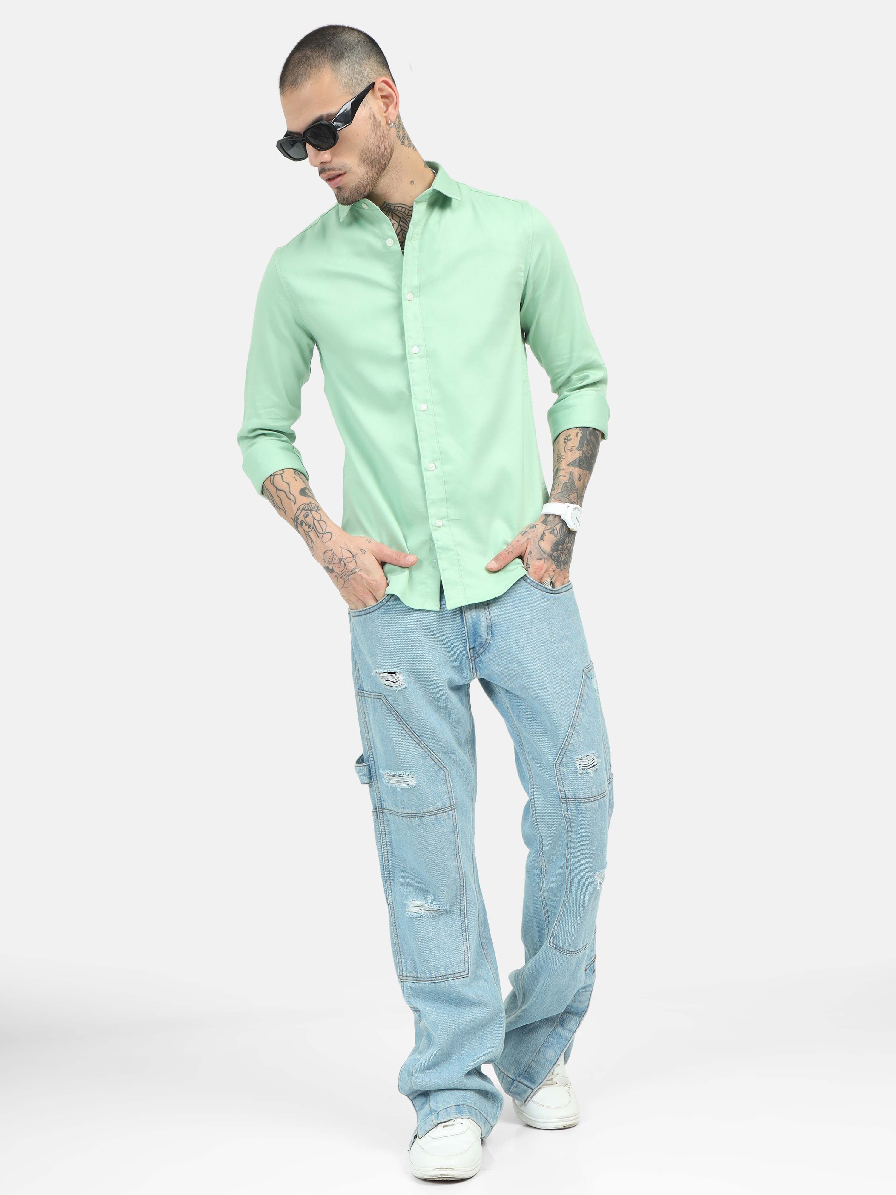 Elecknit Pastel Green Stretch Shirt