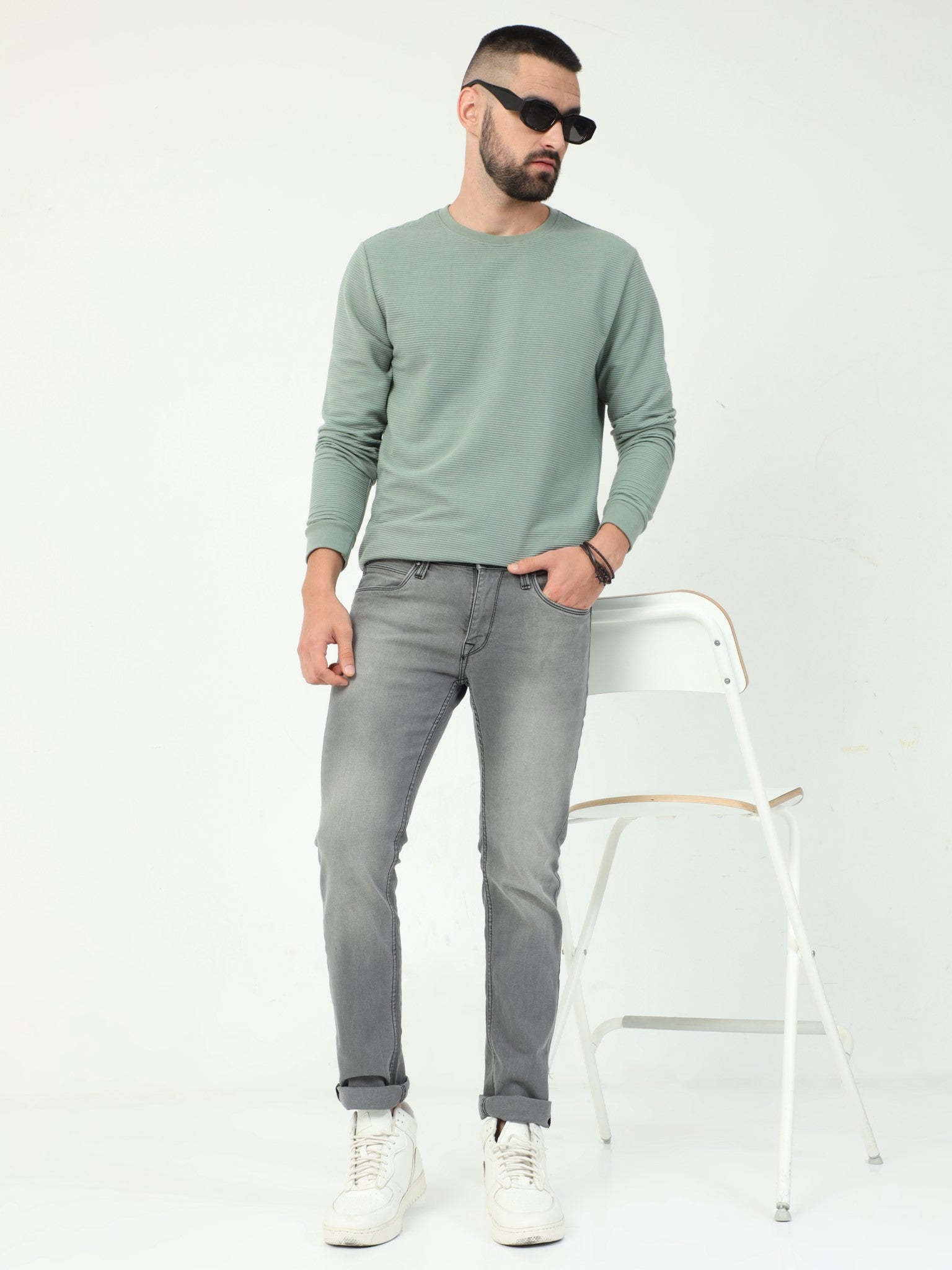 Light Grey Slim Fit Jeans for Men 